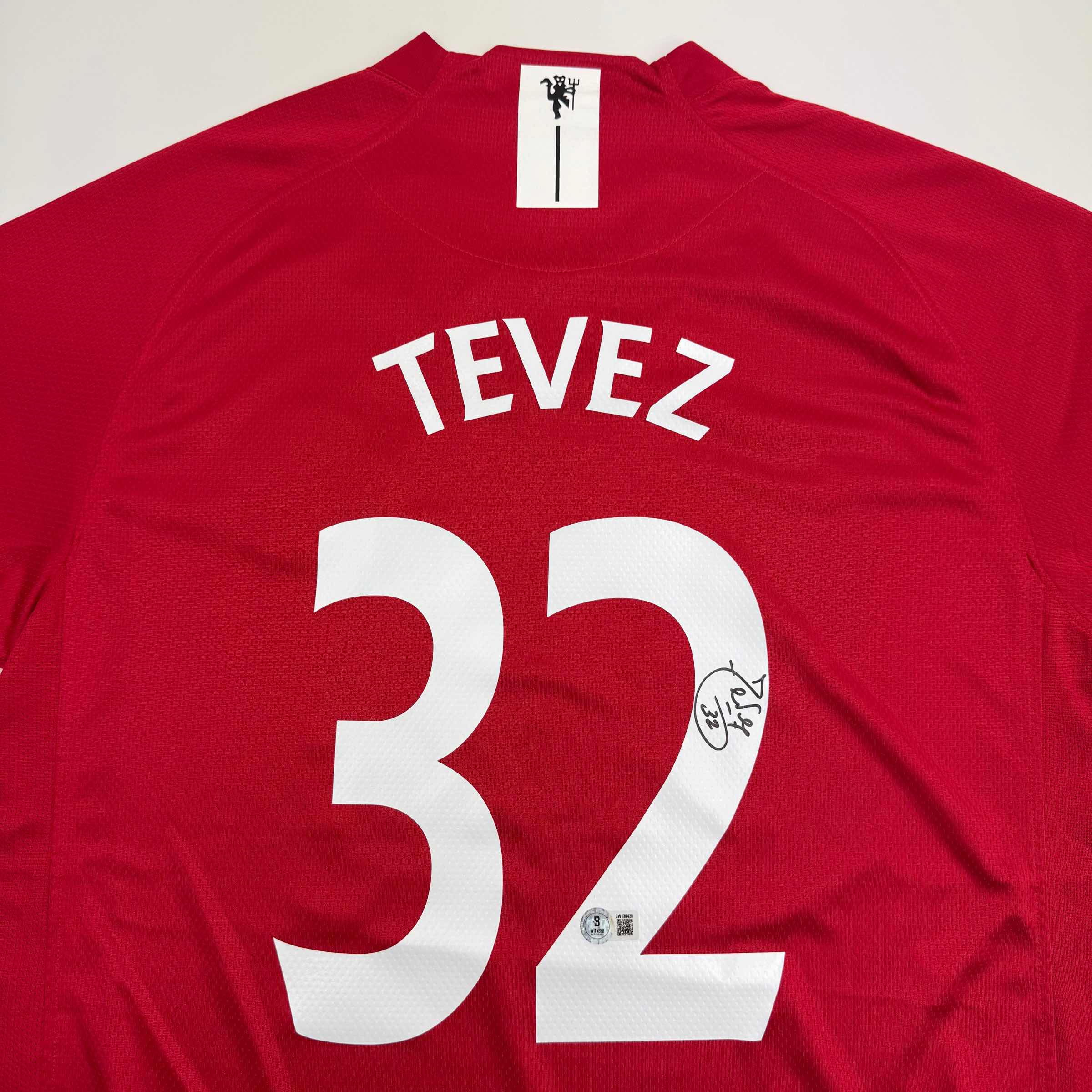 Autographed/Signed Carlos Tevez Manchester United Red Soccer Jersey Beckett BAS COA - Image 2