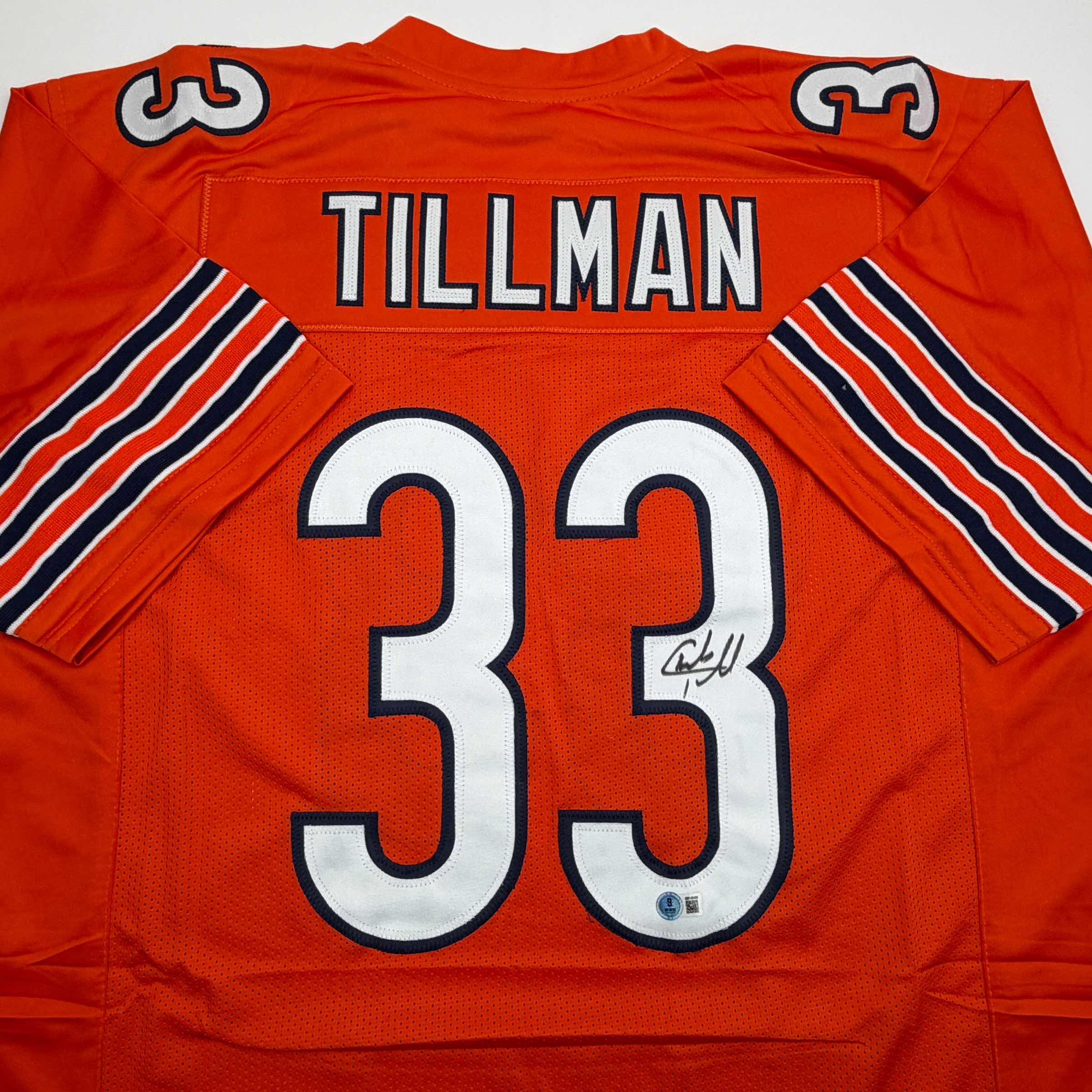 Autographed/Signed Charles Tillman Peanut Chicago Orange Football Jersey Beckett BAS COA - Image 2
