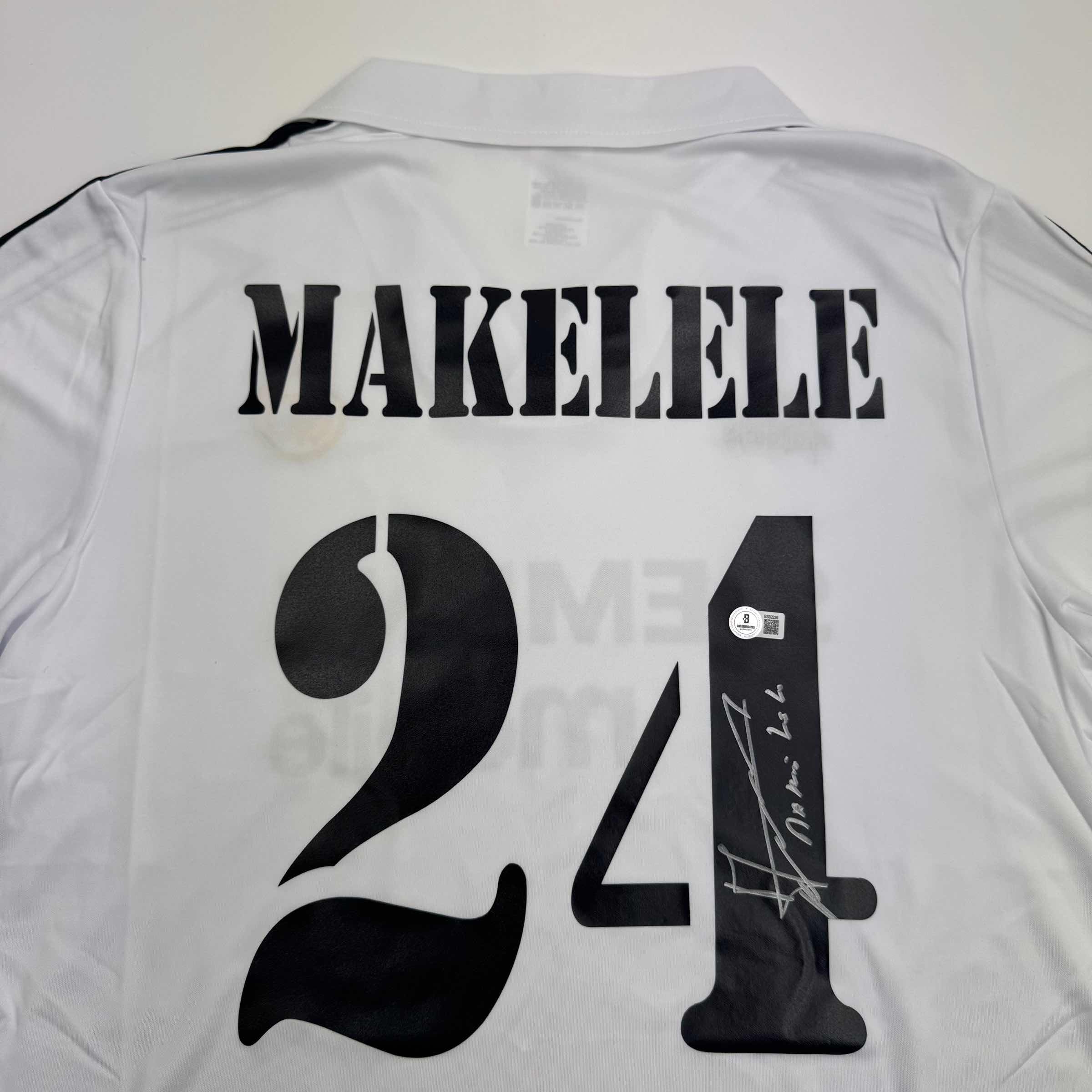 Autographed/Signed Claude Makelele Real Madrid White Soccer Jersey Beckett BAS COA - Image 2