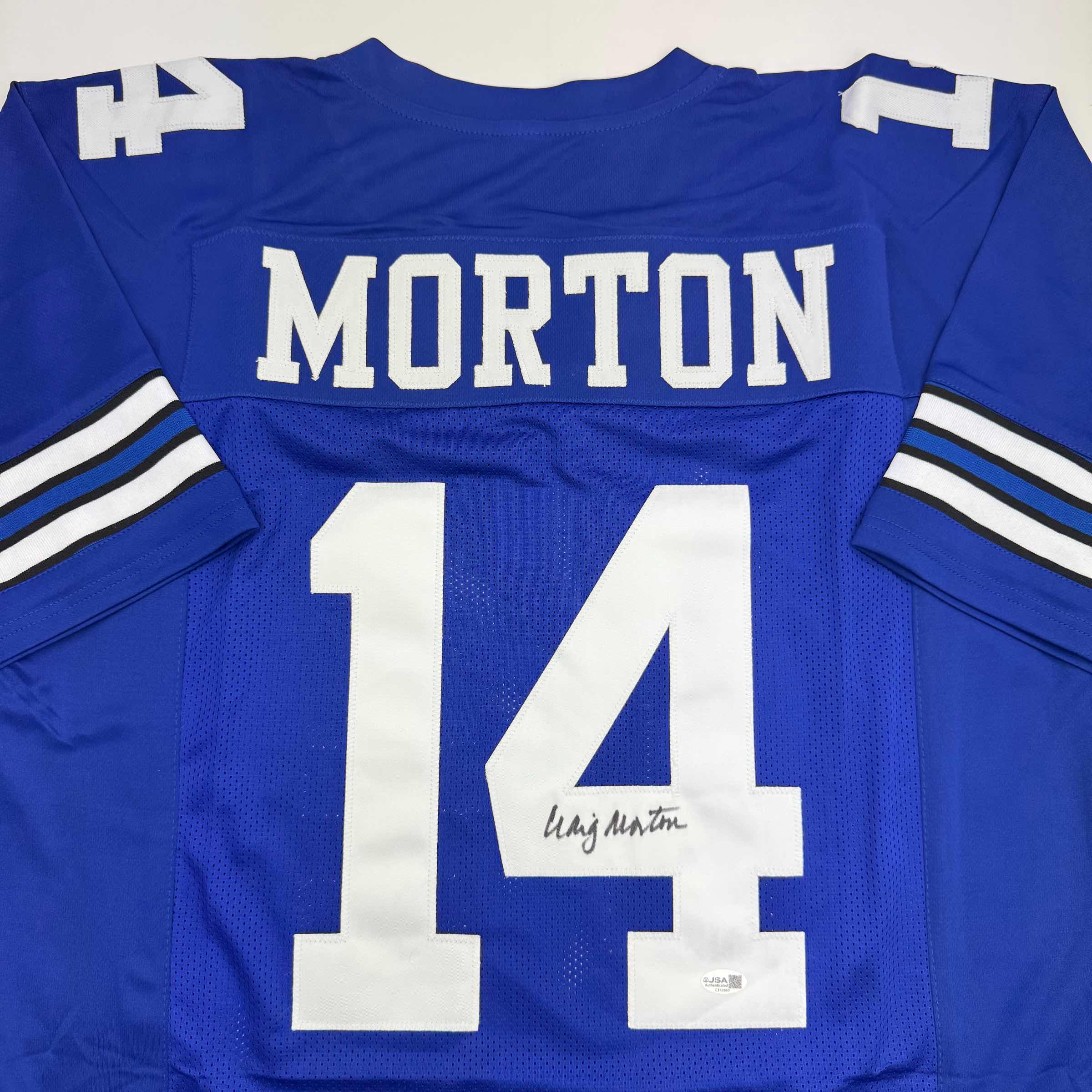 Autographed/Signed Craig Morton Dallas Blue Football Jersey JSA COA - Image 2