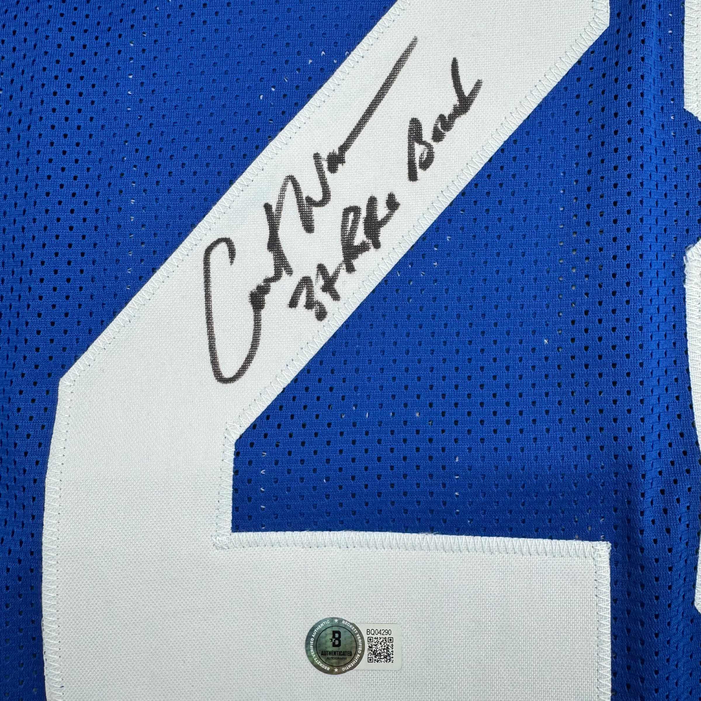 Autographed/Signed Curt Warner Seattle Blue Retro Football Jersey Beckett BAS COA - Image 3