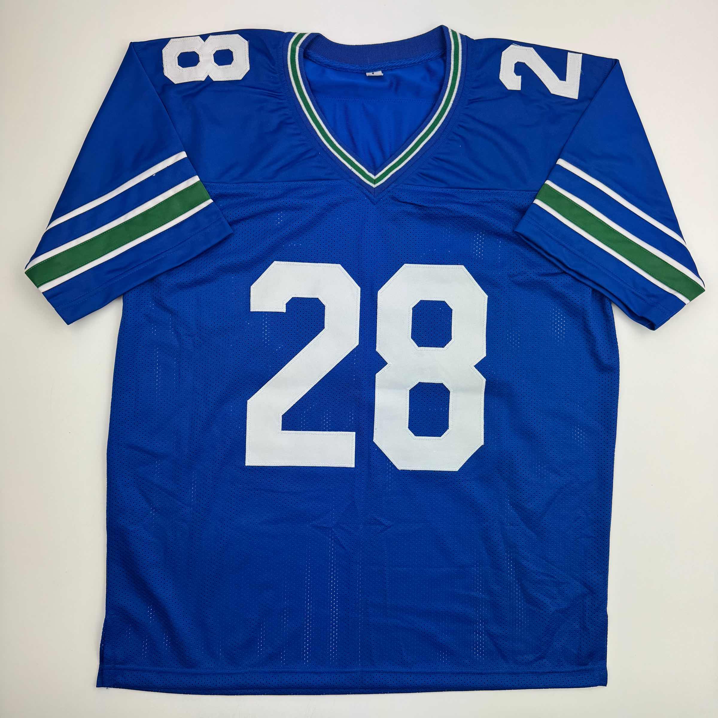 Autographed/Signed Curt Warner Seattle Blue Retro Football Jersey Beckett BAS COA - Image 4