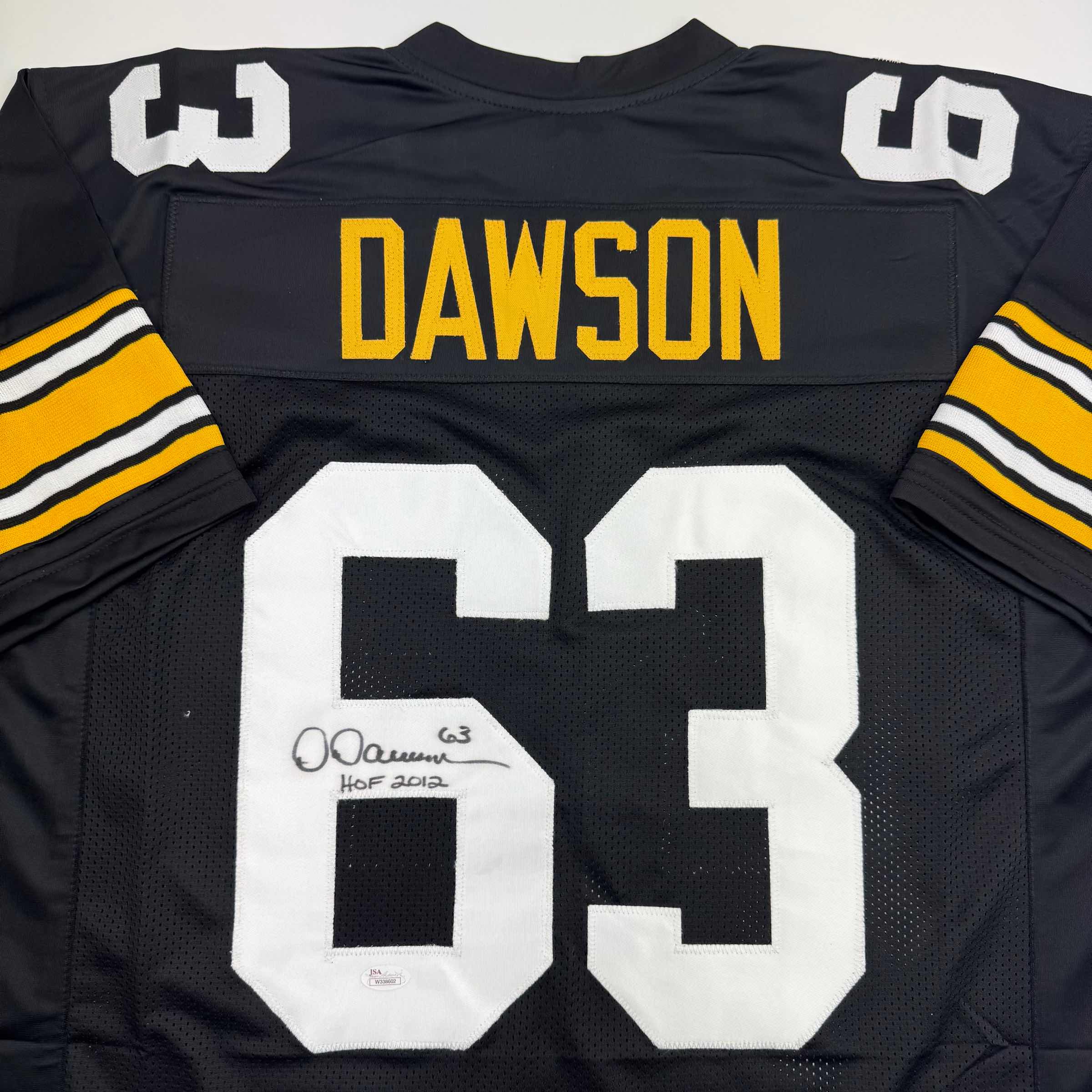 Autographed/Signed Dermontti Dawson HOF 12 Pittsburgh Black Football Jersey JSA COA - Image 2