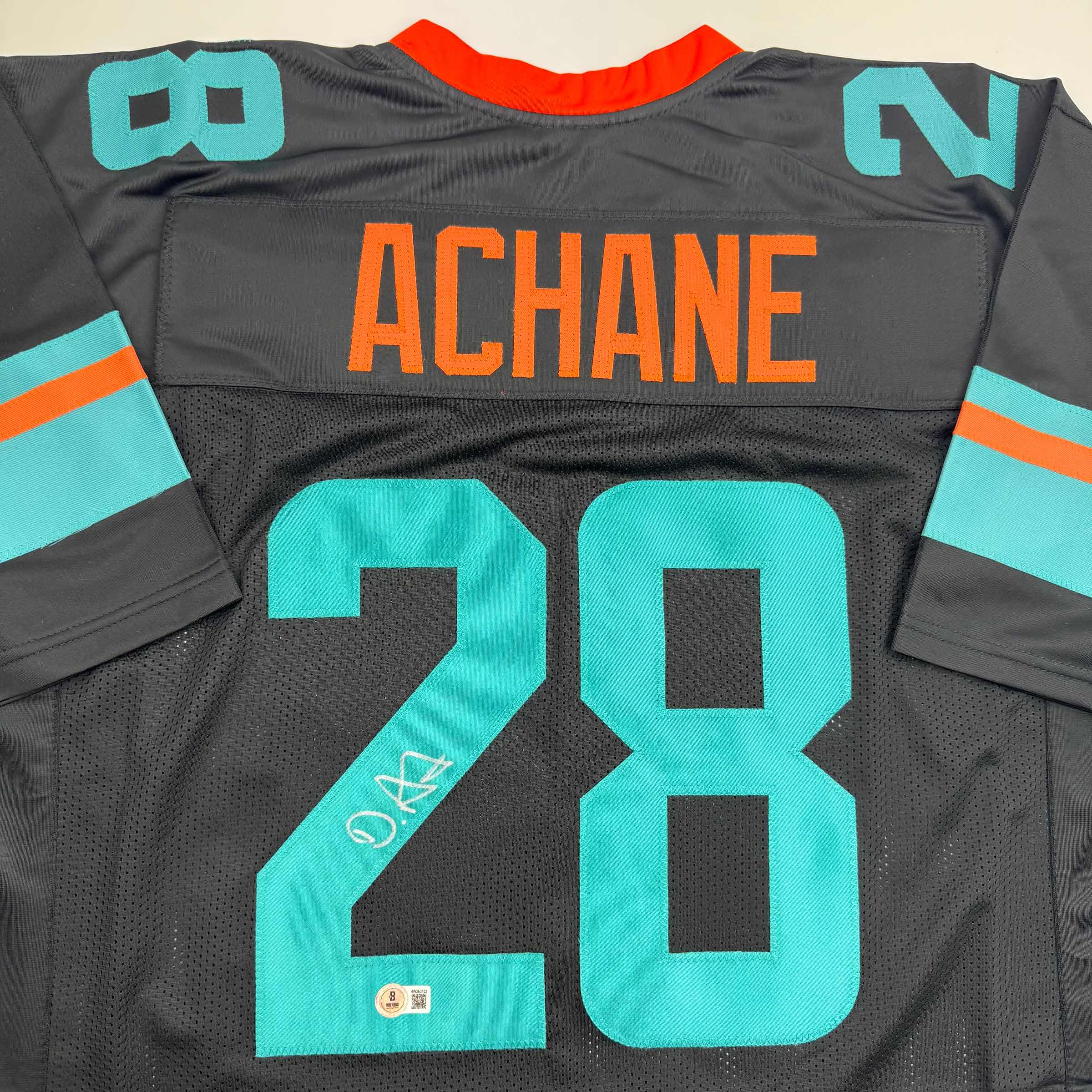 Autographed/Signed De'Von DeVon Achane Miami Black Football Jersey Beckett BAS COA - Image 2