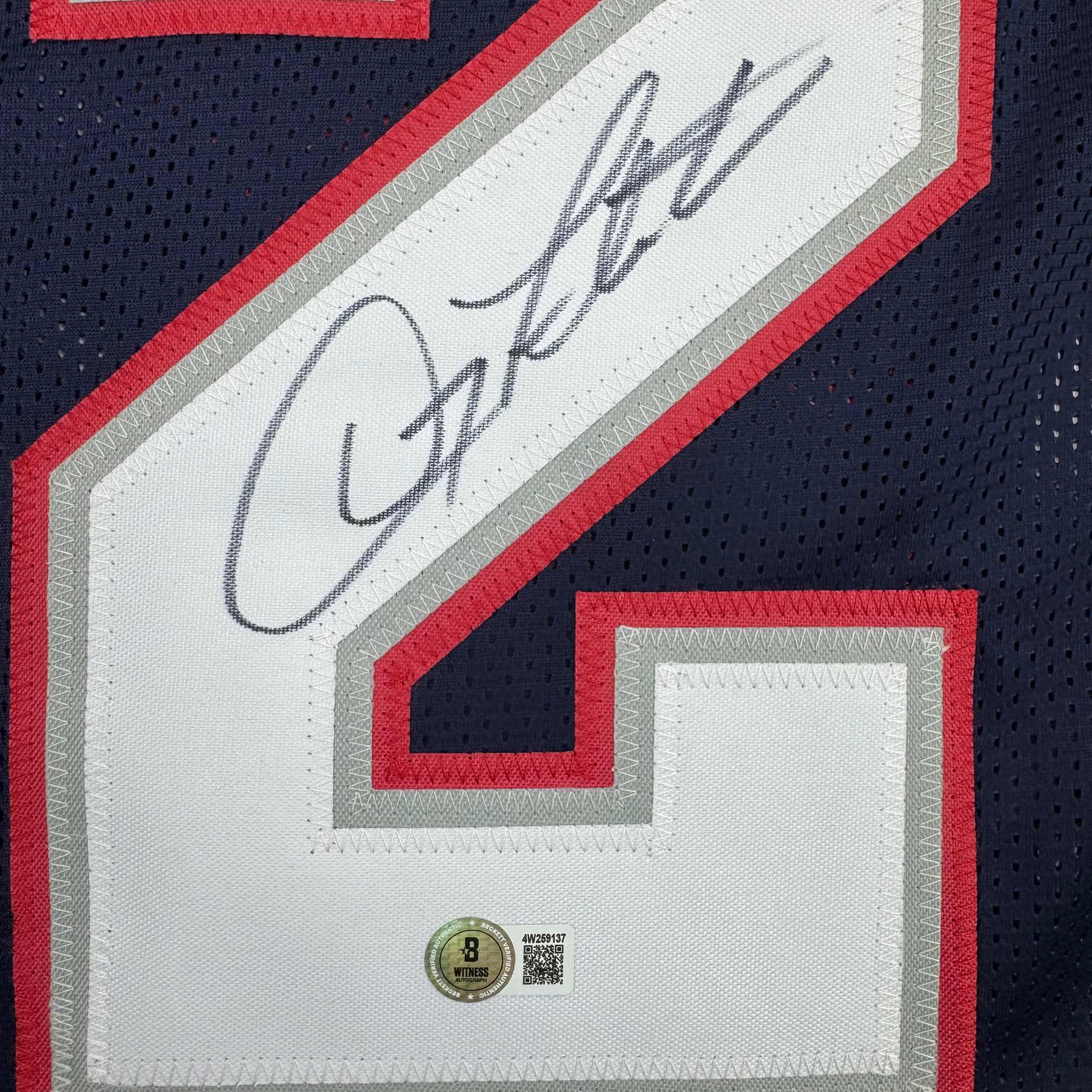 Autographed/Signed Doug Flutie New England Blue Football Jersey Beckett BAS COA - Image 3
