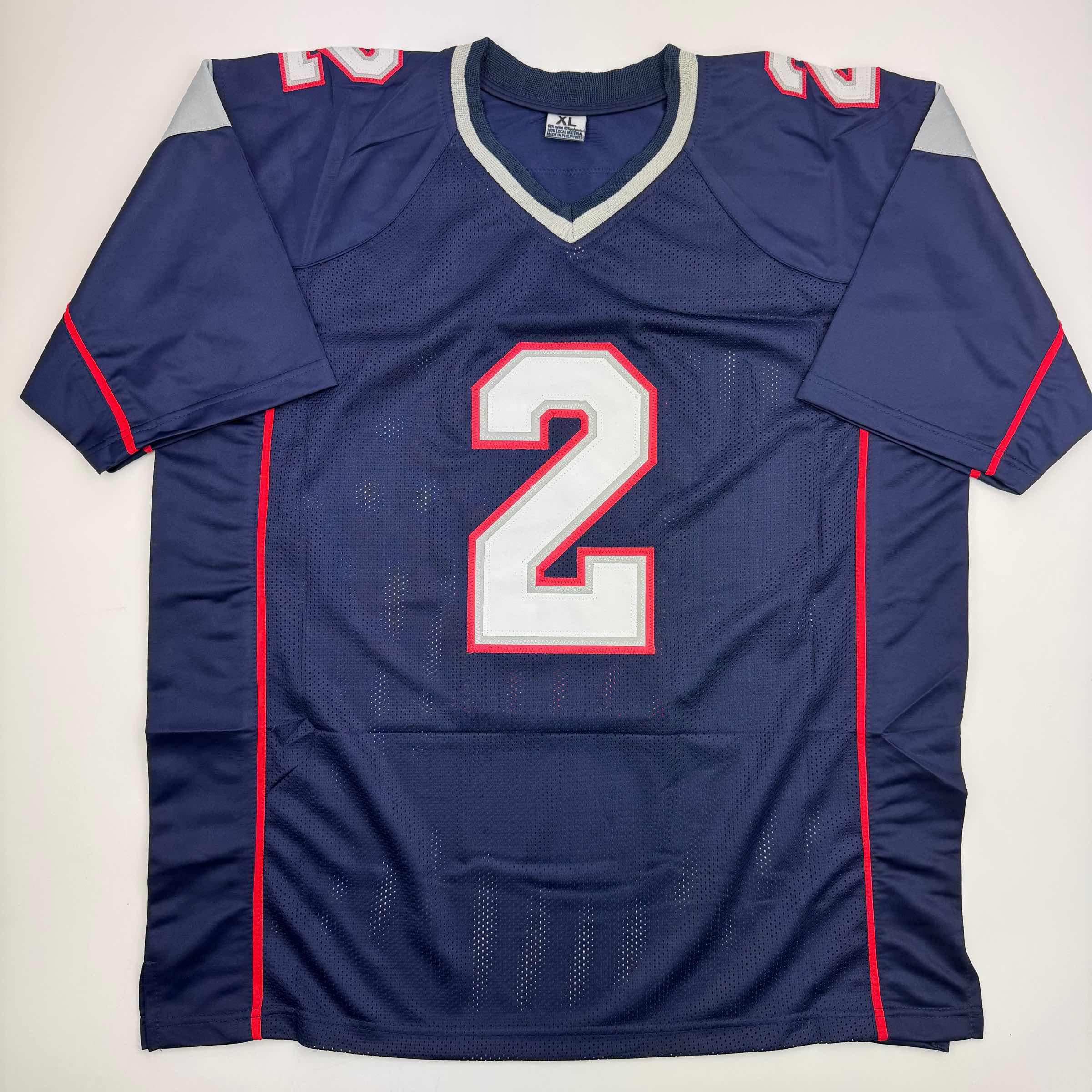 Autographed/Signed Doug Flutie New England Blue Football Jersey Beckett BAS COA - Image 4