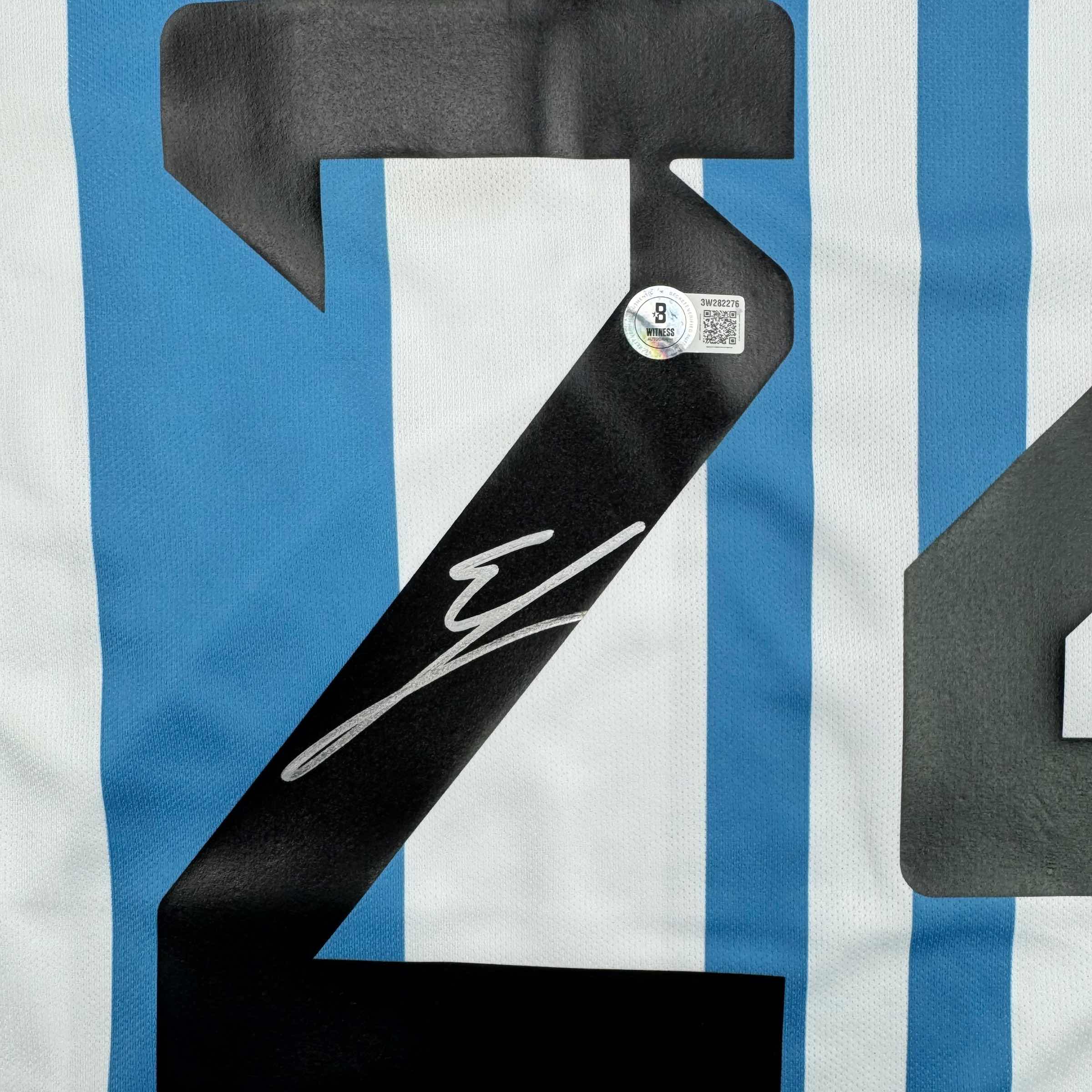 Autographed/Signed Enzo Fernandez Argentina Blue/White Soccer World Cup Jersey Beckett BAS COA - Image 3