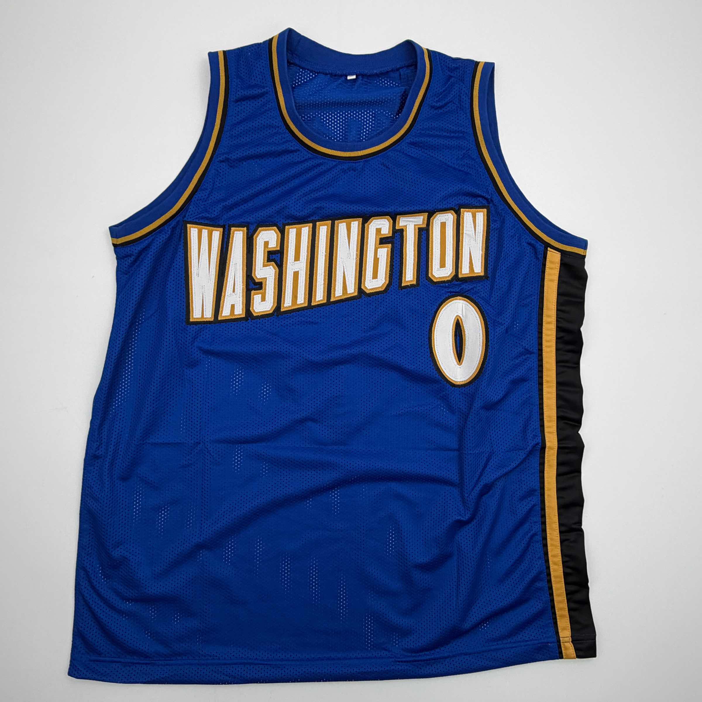 Autographed/Signed Gilbert Arenas Washington Blue Basketball Jersey Beckett BAS COA - Image 4