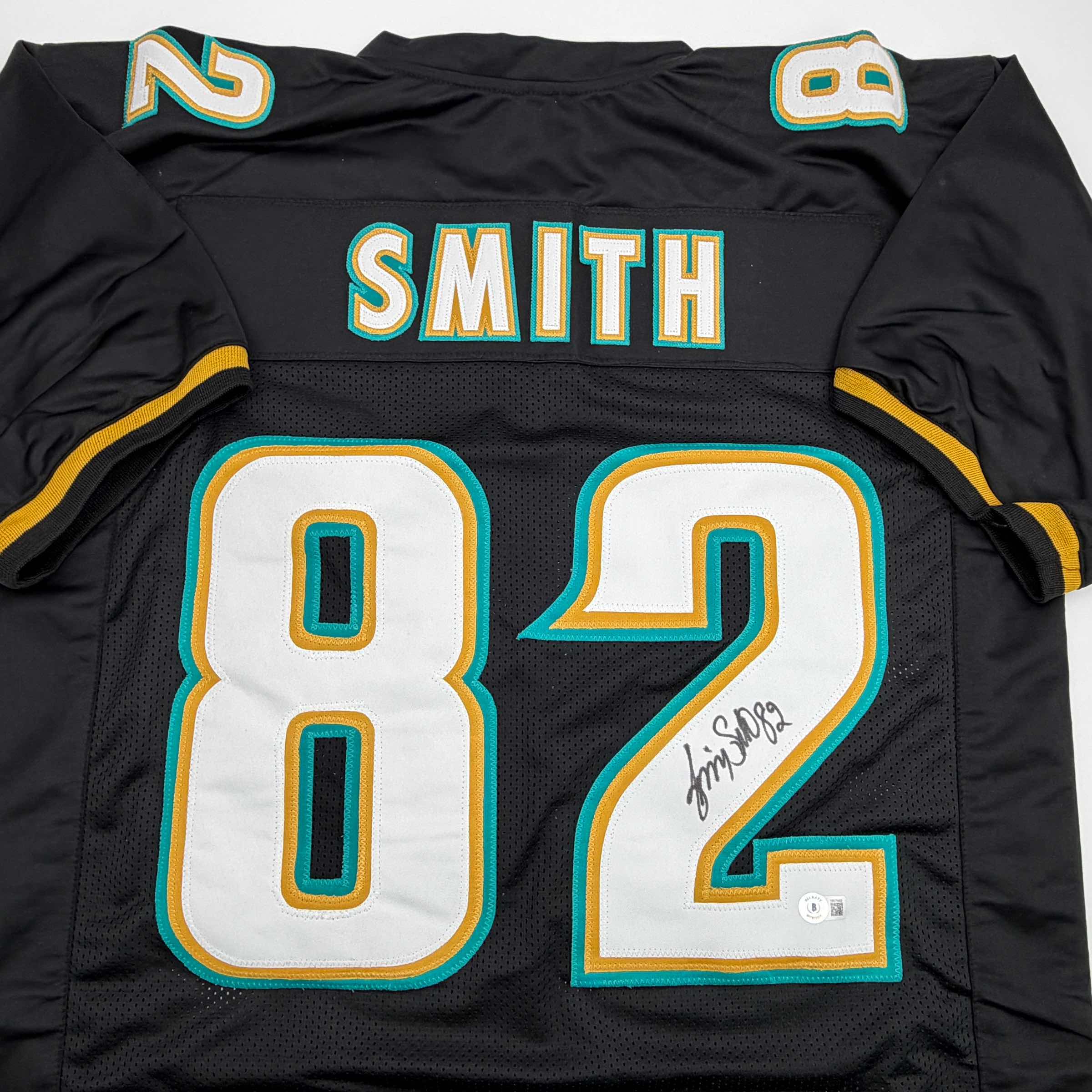 Autographed/Signed Jimmy Smith Jacksonville Black Football Jersey Beckett BAS COA - Image 2