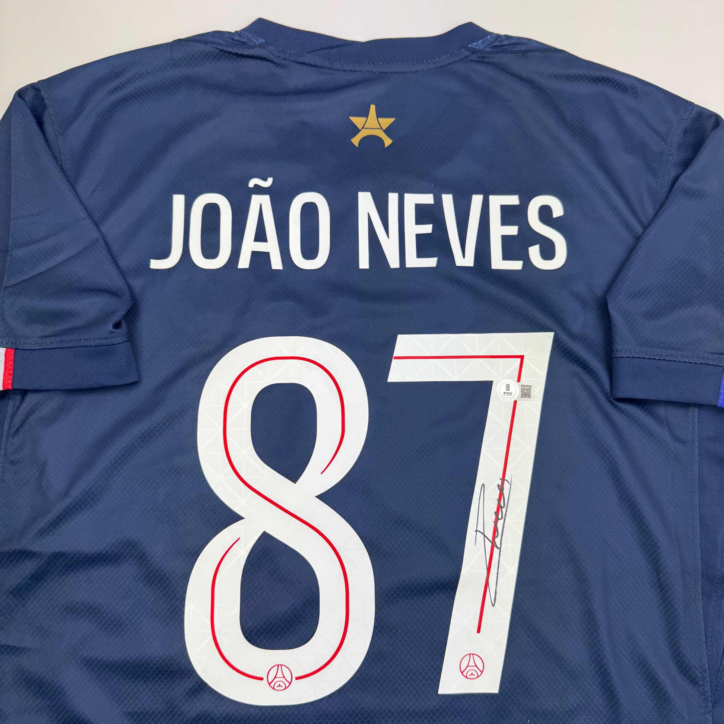 Autographed/Signed Joao Neves PSG Paris Saint Germain Blue Soccer Futbol Jersey Beckett BAS COA - Image 2