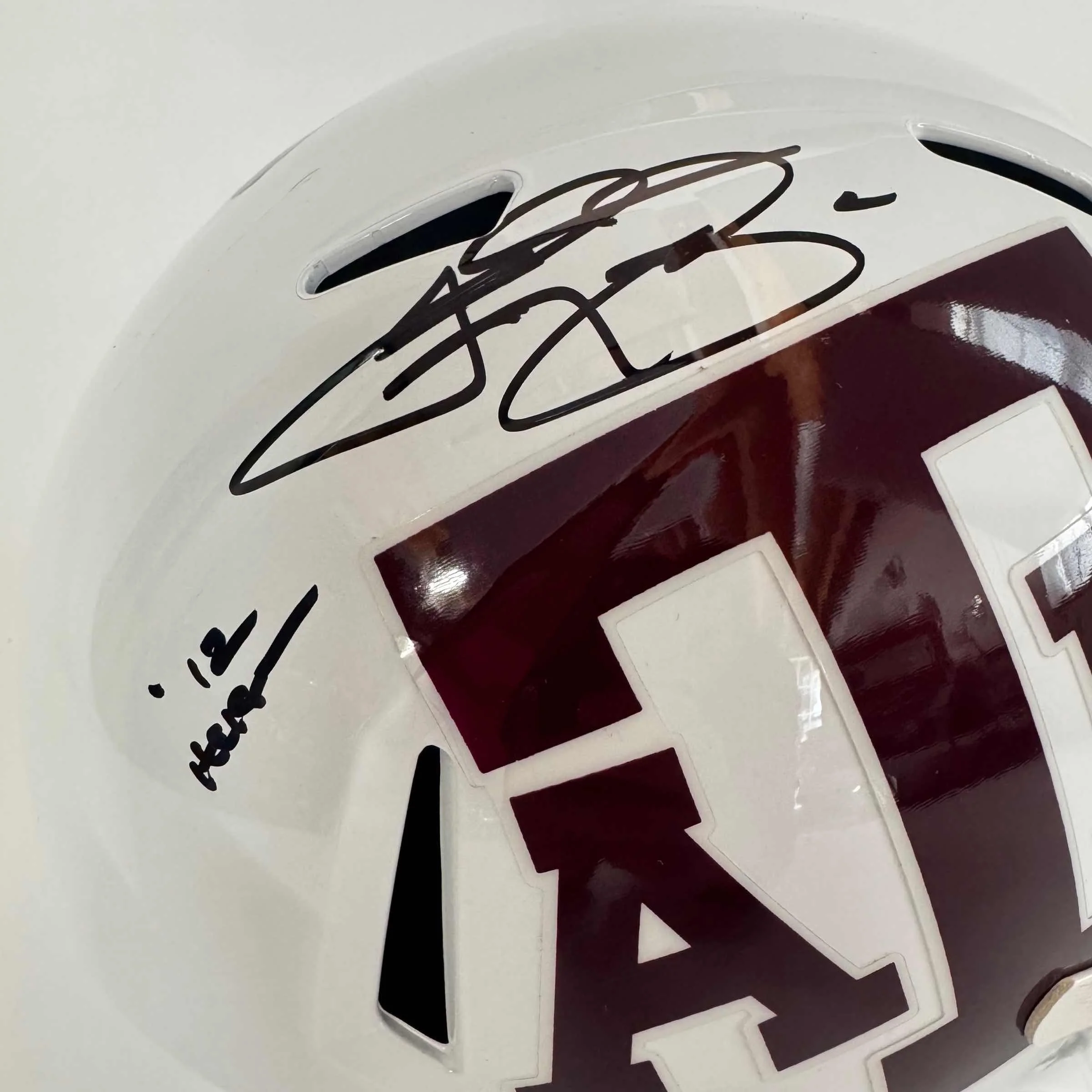 Autographed/Signed Johnny Manziel 12 Heisman Texas A&M Aggies White Full Size FS F/S Replica College Football Helmet Beckett BAS COA - Image 2