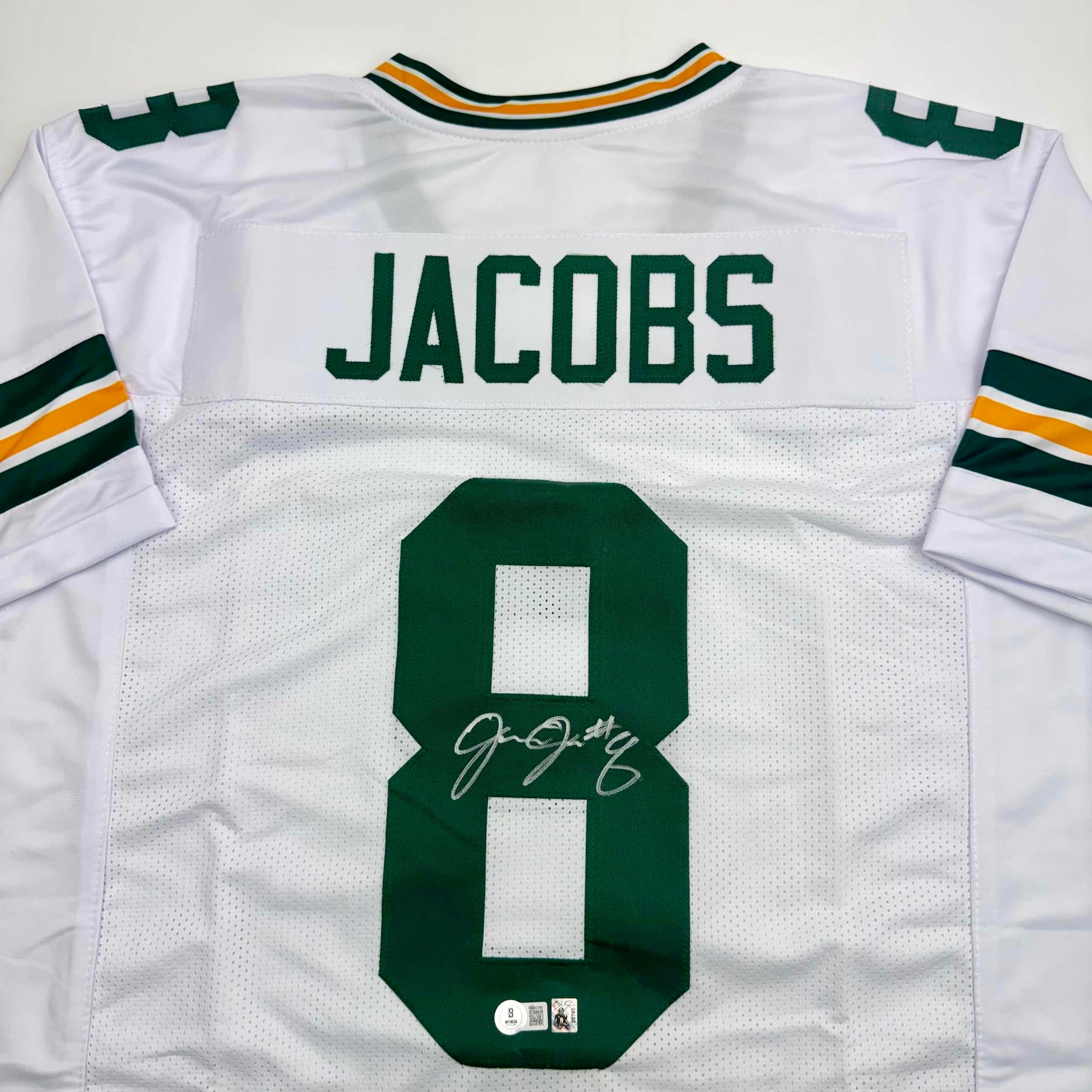 Autographed/Signed Josh Jacobs Green Bay White Football Jersey Beckett BAS COA - Image 2