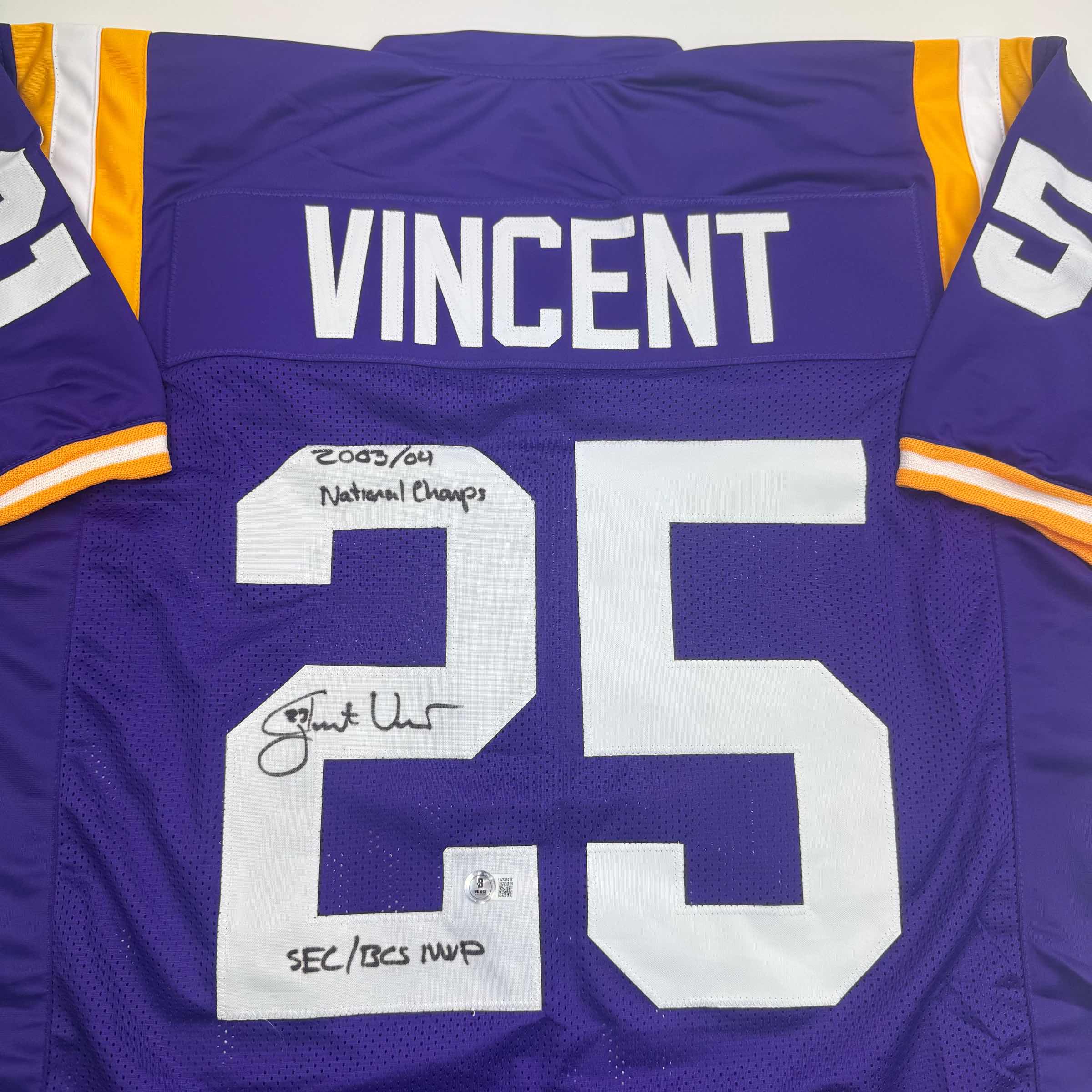 Autographed/Signed Justin Vincent LSU Purple College Football Jersey Beckett BAS COA - Image 2