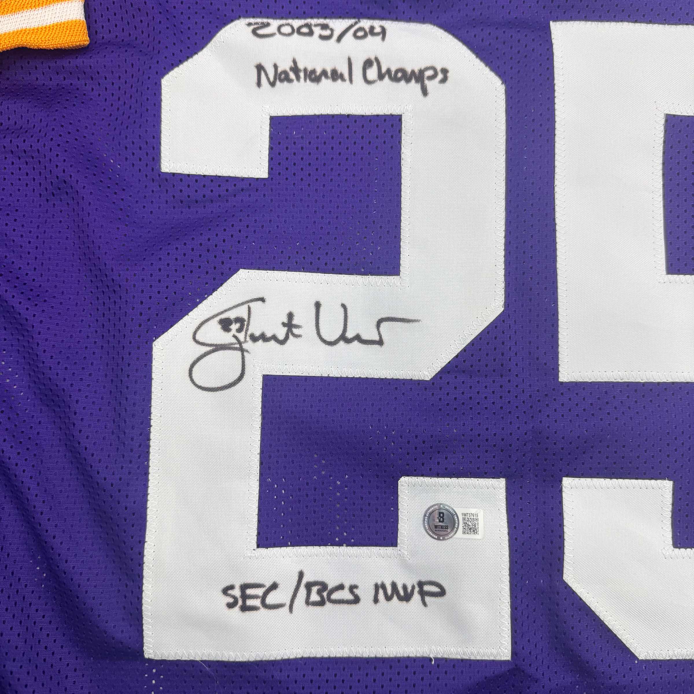 Autographed/Signed Justin Vincent LSU Purple College Football Jersey Beckett BAS COA - Image 3