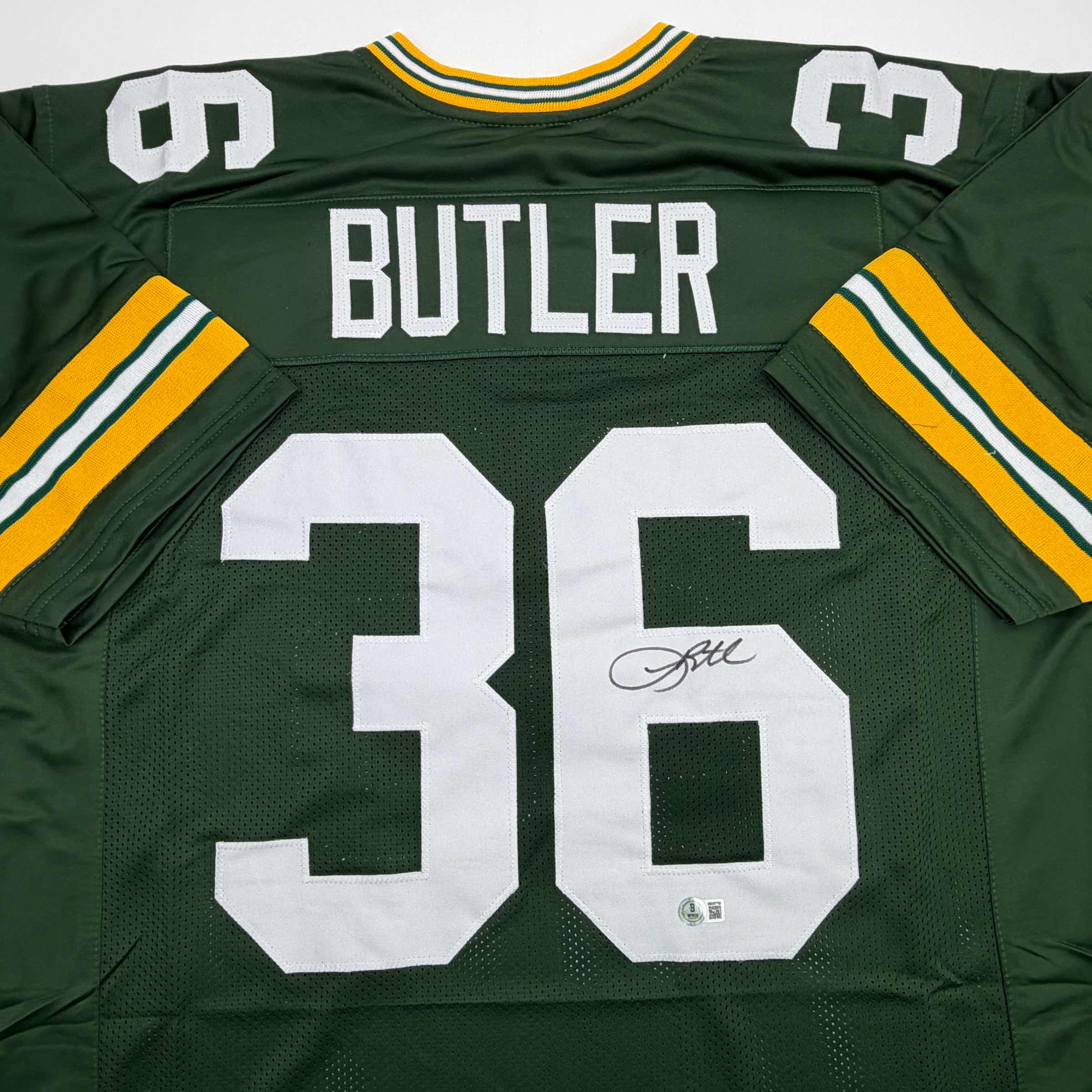 Autographed/Signed Leroy Butler Green Bay Green Football Jersey Beckett BAS COA - Image 2