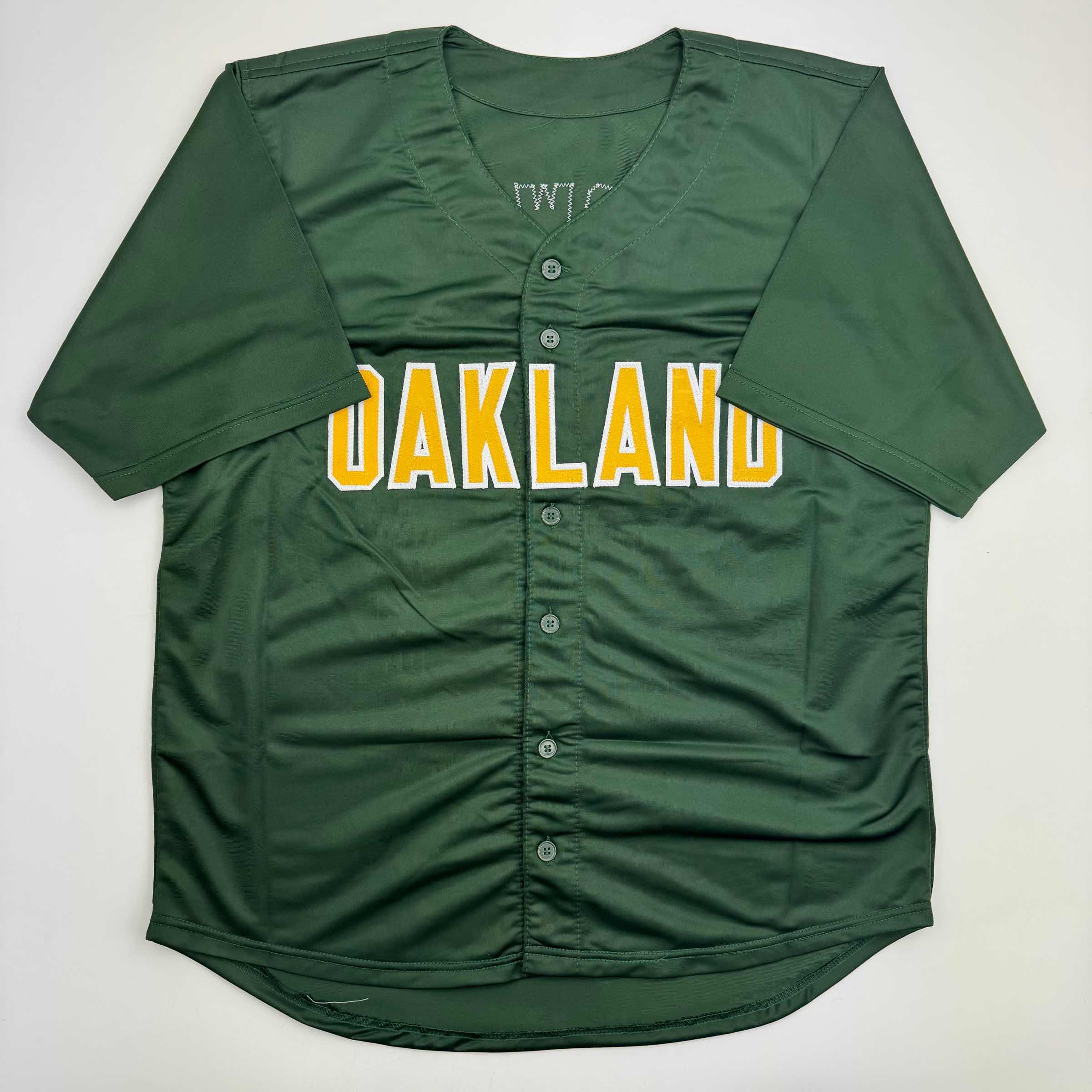 Autographed/Signed Mark McGwire Oakland Green Baseball Jersey Beckett BAS COA - Image 4