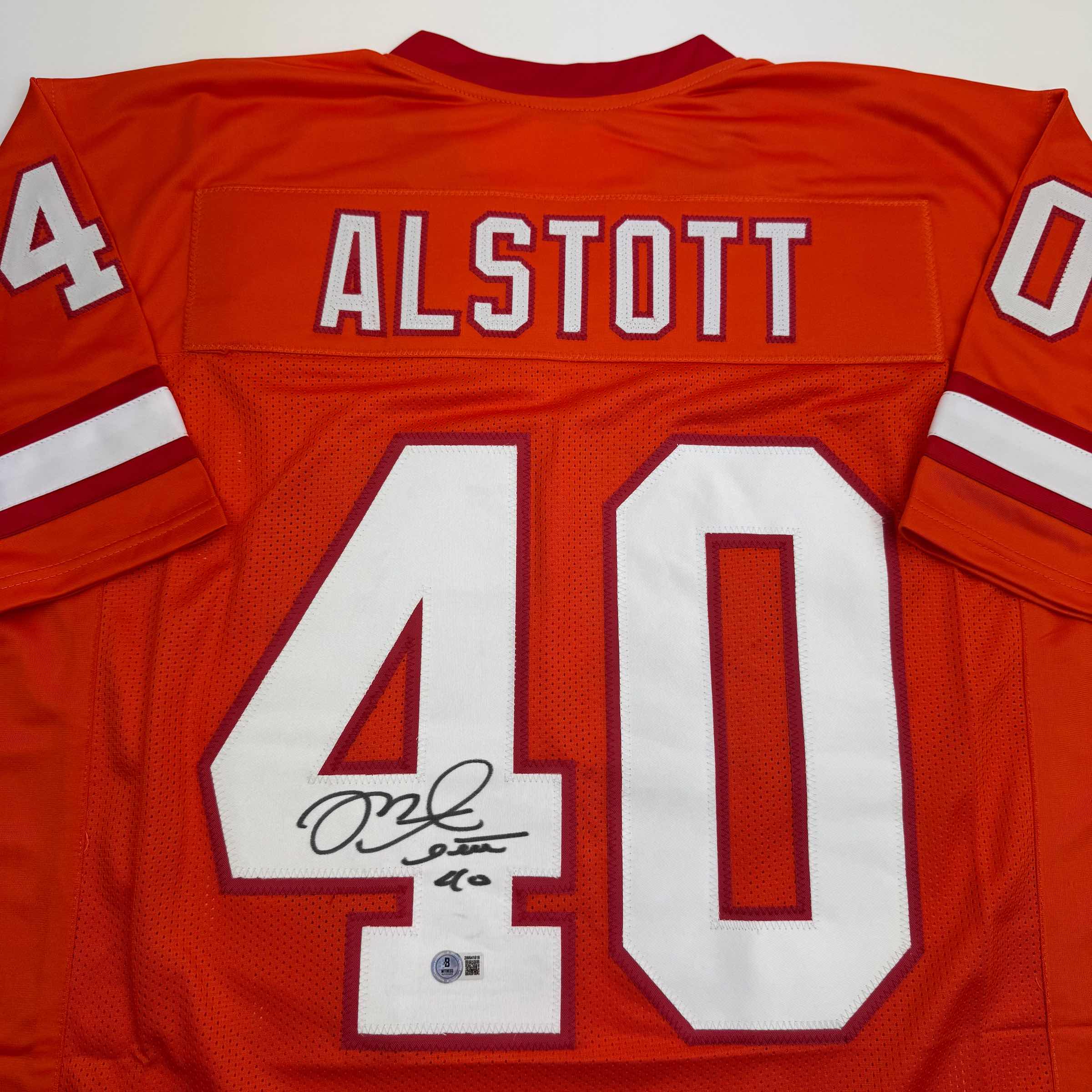 Autographed/Signed Mike Alstott Tampa Bay Orange Creamsicle Football Jersey Beckett BAS COA - Image 2