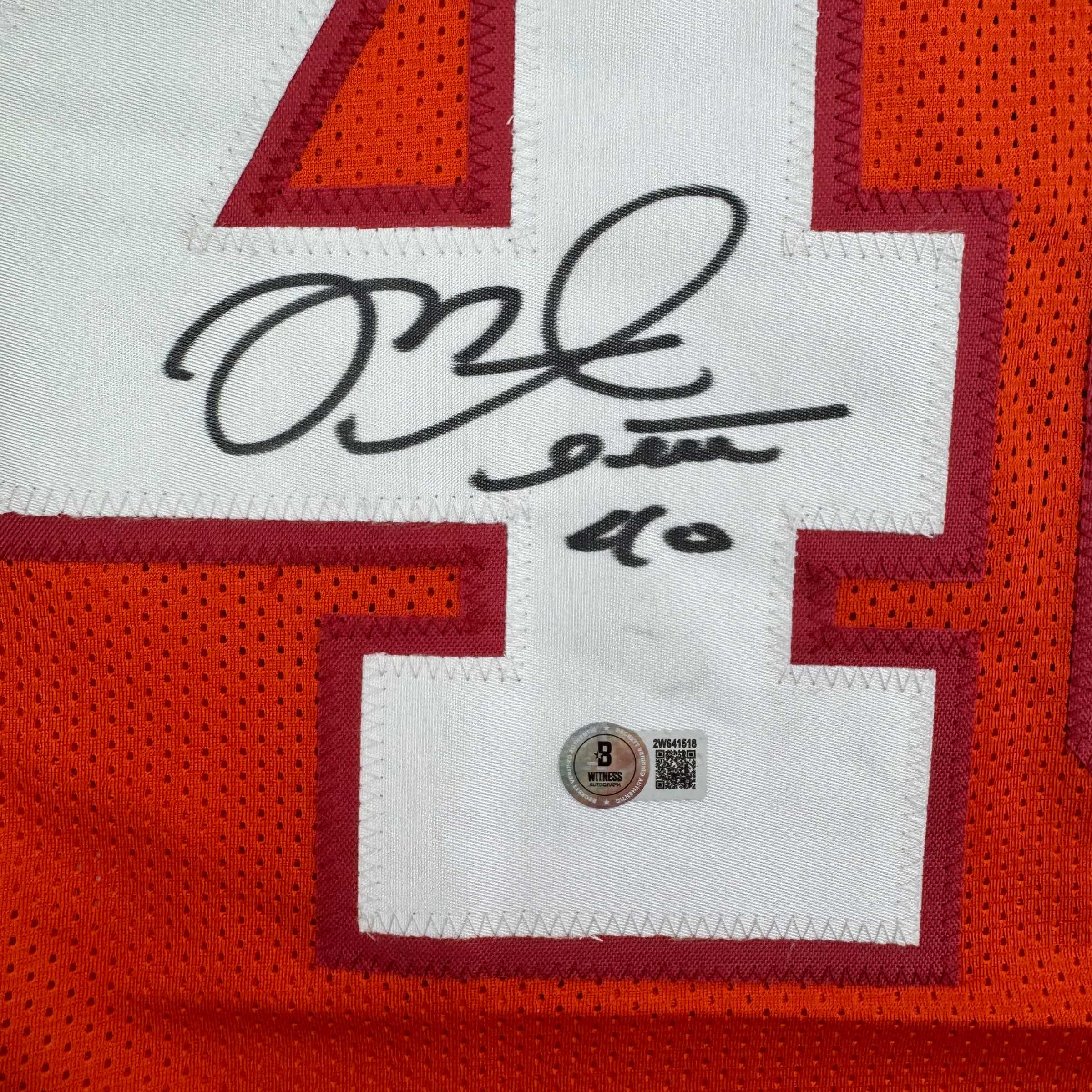 Autographed/Signed Mike Alstott Tampa Bay Orange Creamsicle Football Jersey Beckett BAS COA - Image 3