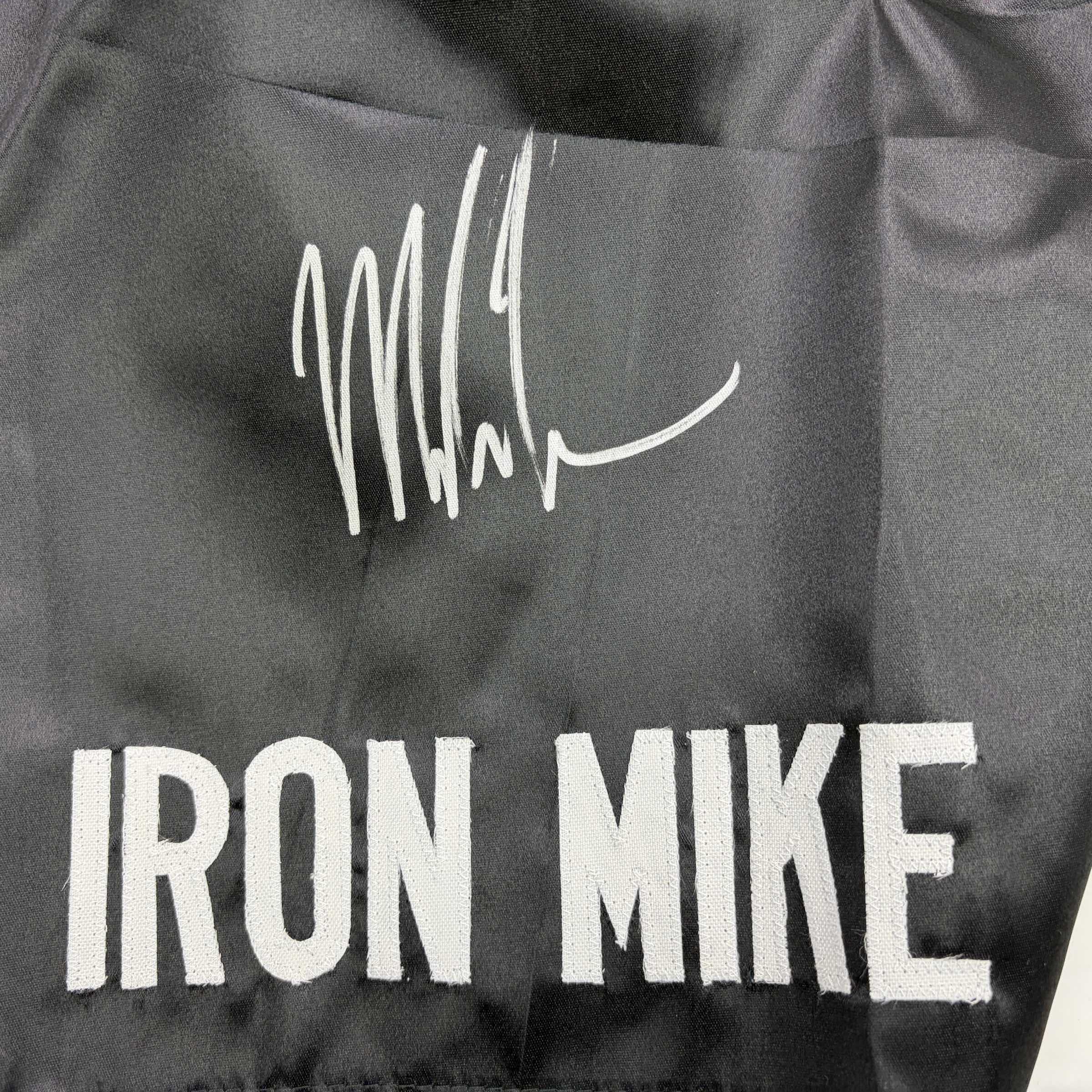 Autographed/Signed Mike Tyson Iron Mike Baddest Man on the Planet Black Boxing Trunks JSA COA - Image 2