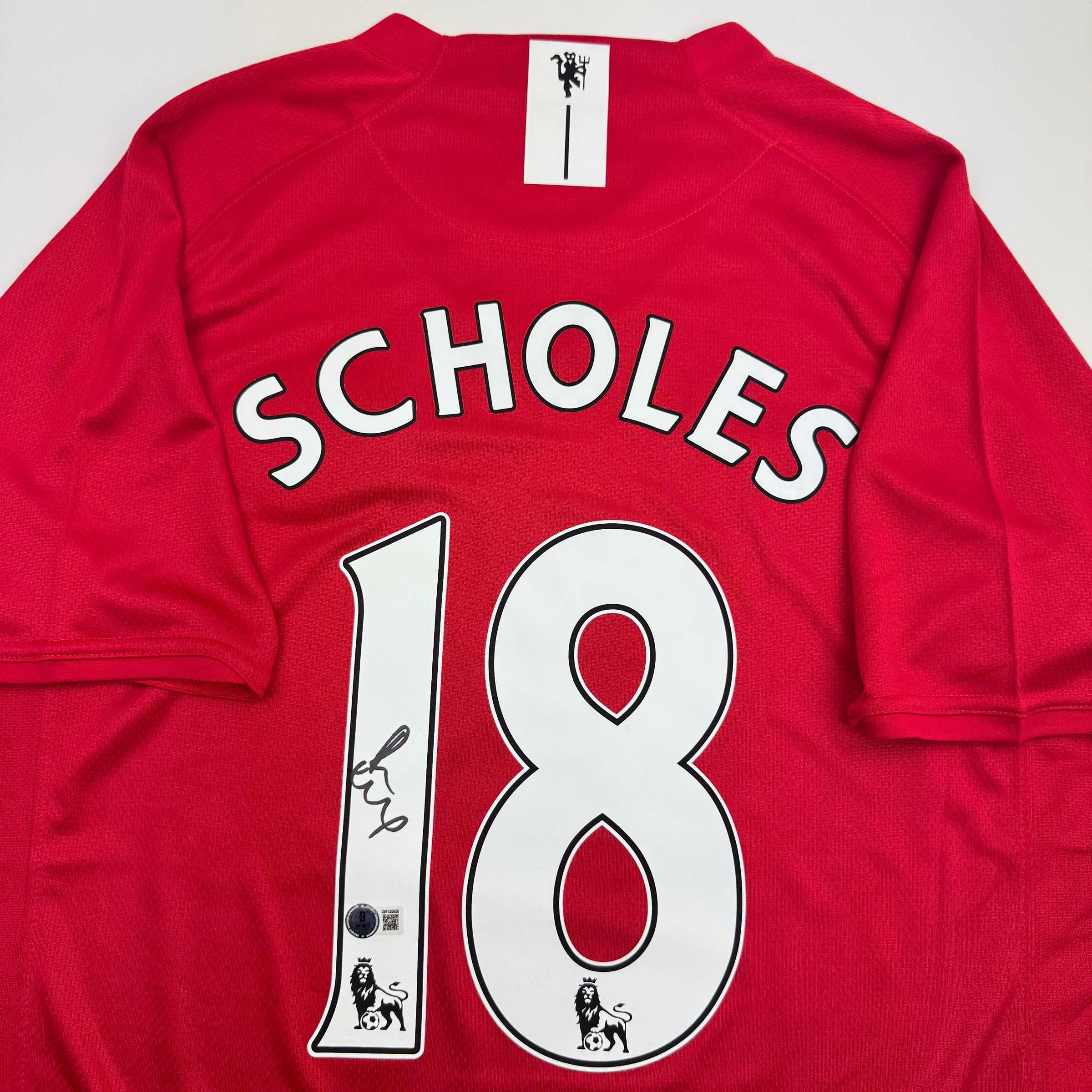 Autographed/Signed Paul Scholes Manchester United Red Soccer Jersey Beckett BAS COA - Image 2