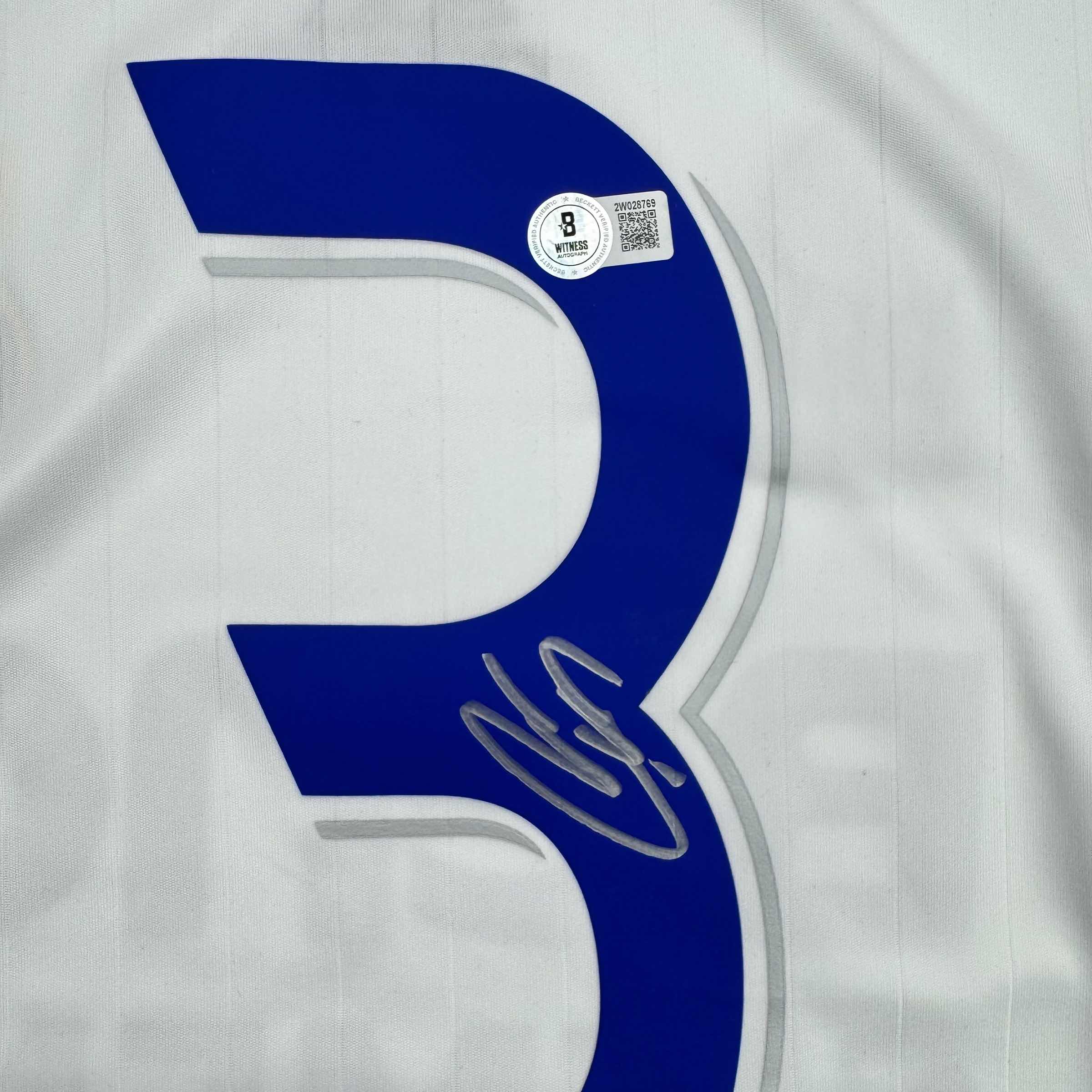 Autographed/Signed Roberto Carlos Real Madrid White Soccer Jersey Beckett BAS COA - Image 3
