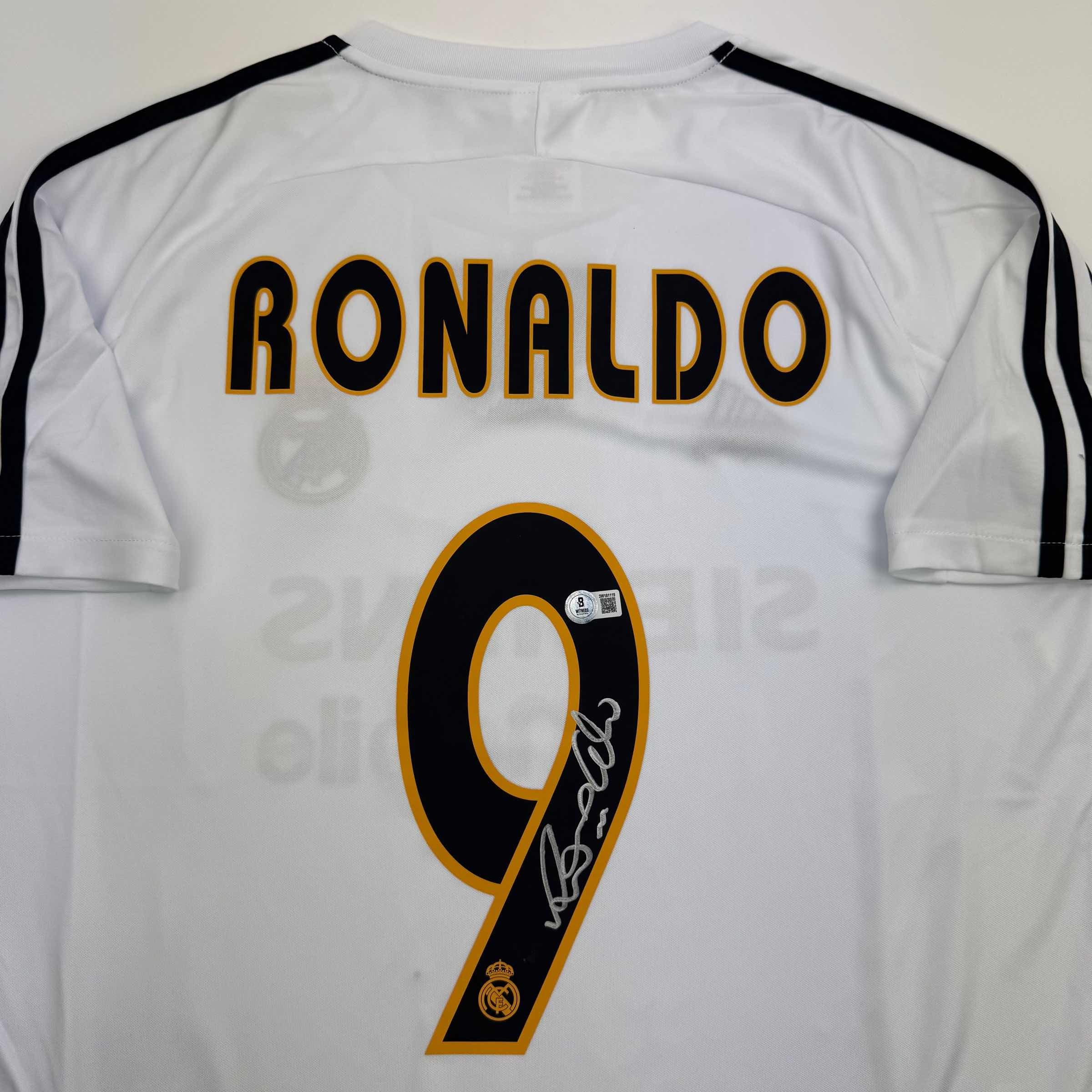 Autographed/Signed Ronaldo Nazario Real Madrid White Soccer Jersey Beckett BAS COA - Image 2