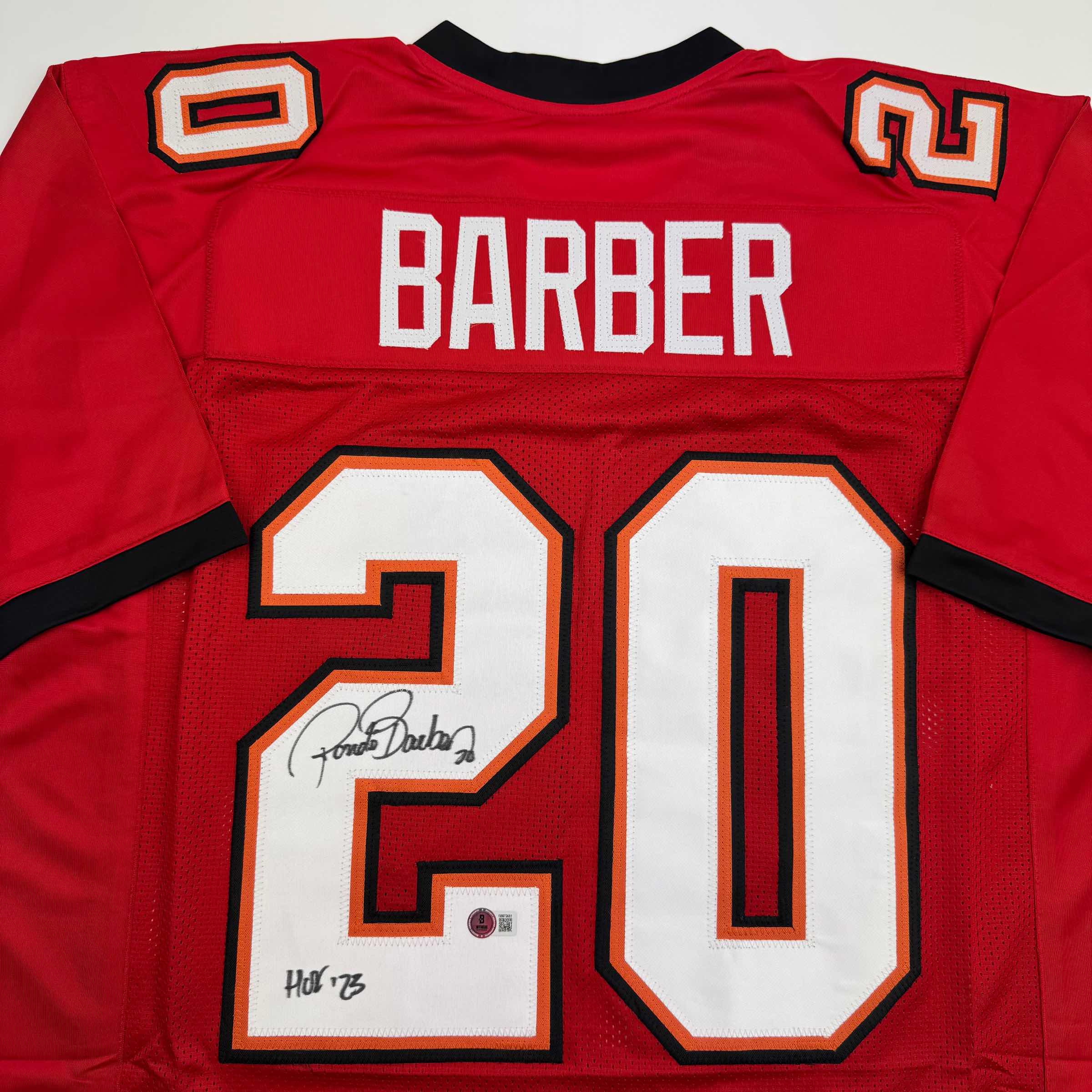 Autographed/Signed Ronde Barber HOF 23 Tampa Bay Red Football Jersey Beckett BAS COA - Image 2