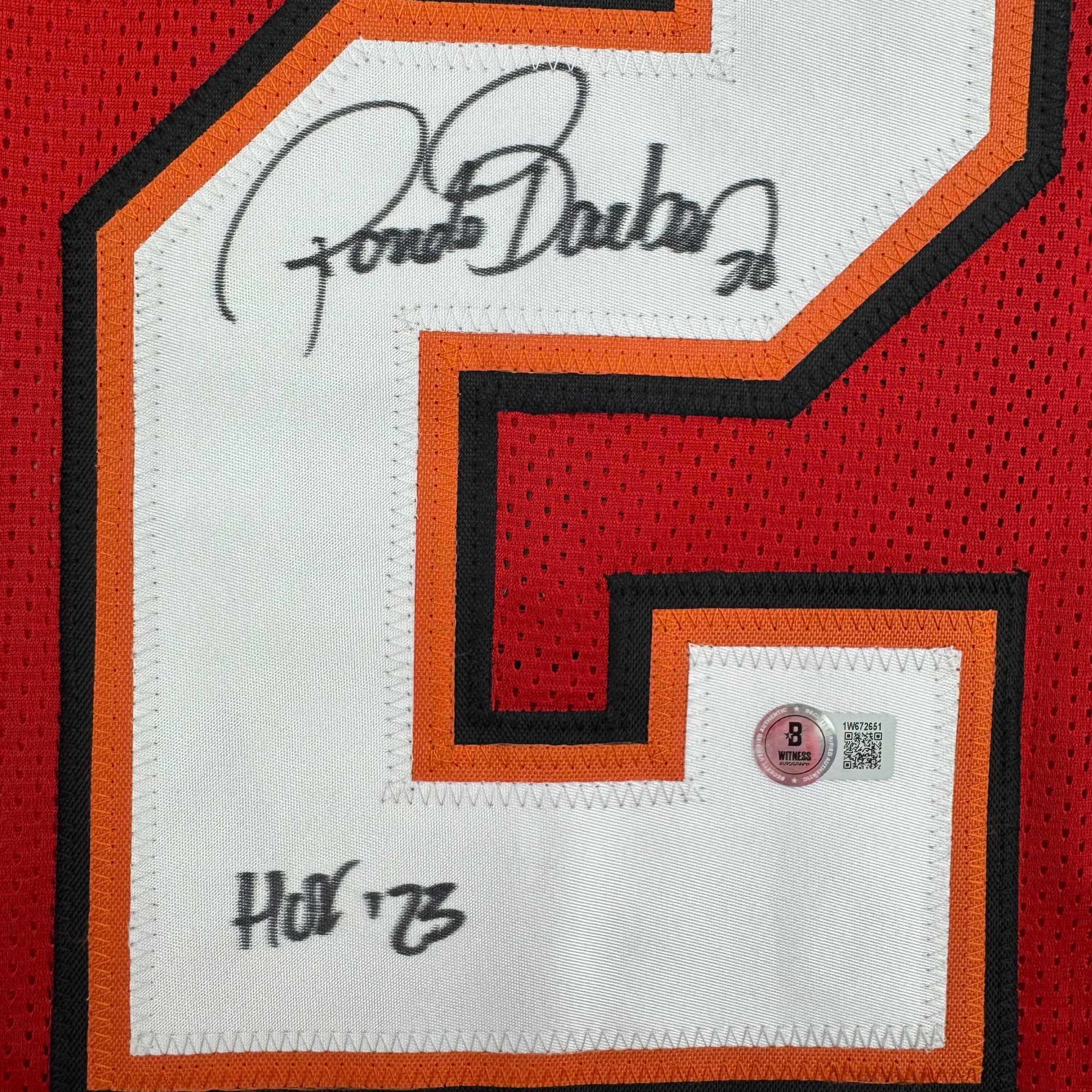 Autographed/Signed Ronde Barber HOF 23 Tampa Bay Red Football Jersey Beckett BAS COA - Image 3