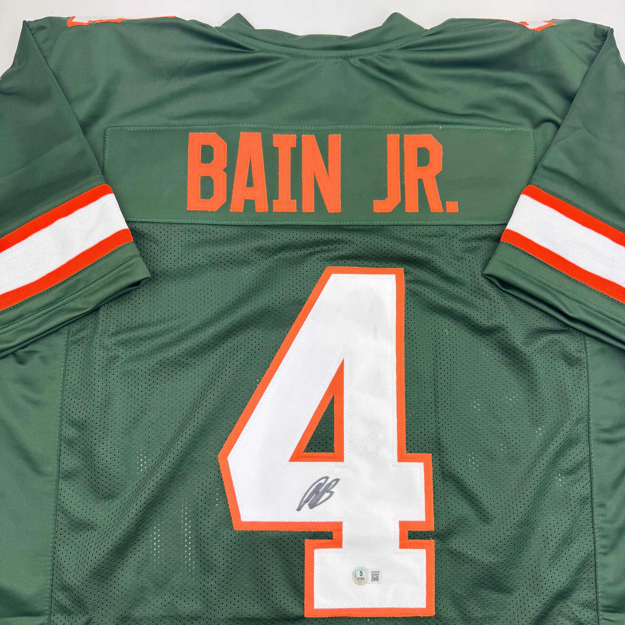 Autographed/Signed Rueben Bain Jr. Miami Green College Football Jersey Beckett BAS COA - Image 2