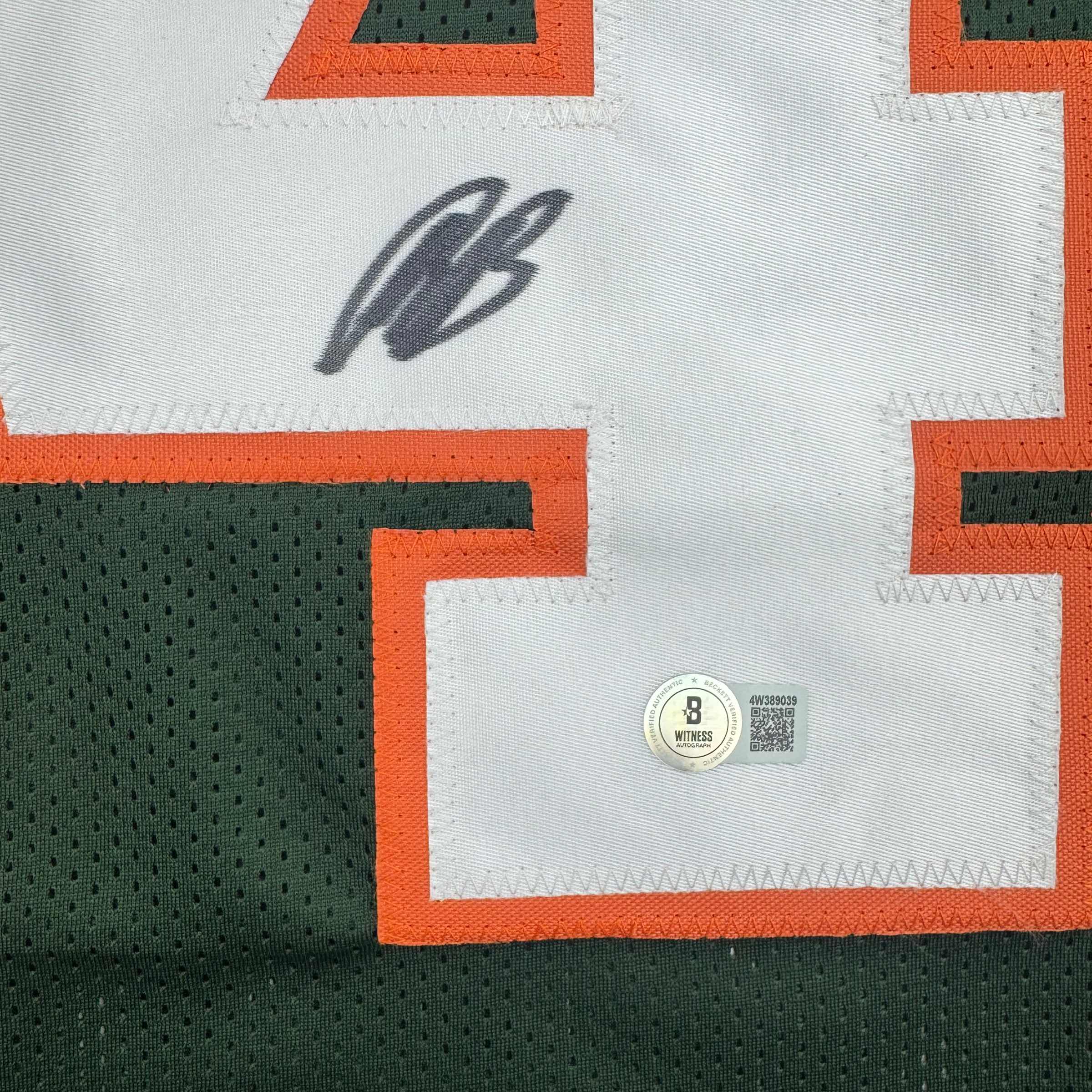 Autographed/Signed Rueben Bain Jr. Miami Green College Football Jersey Beckett BAS COA - Image 3
