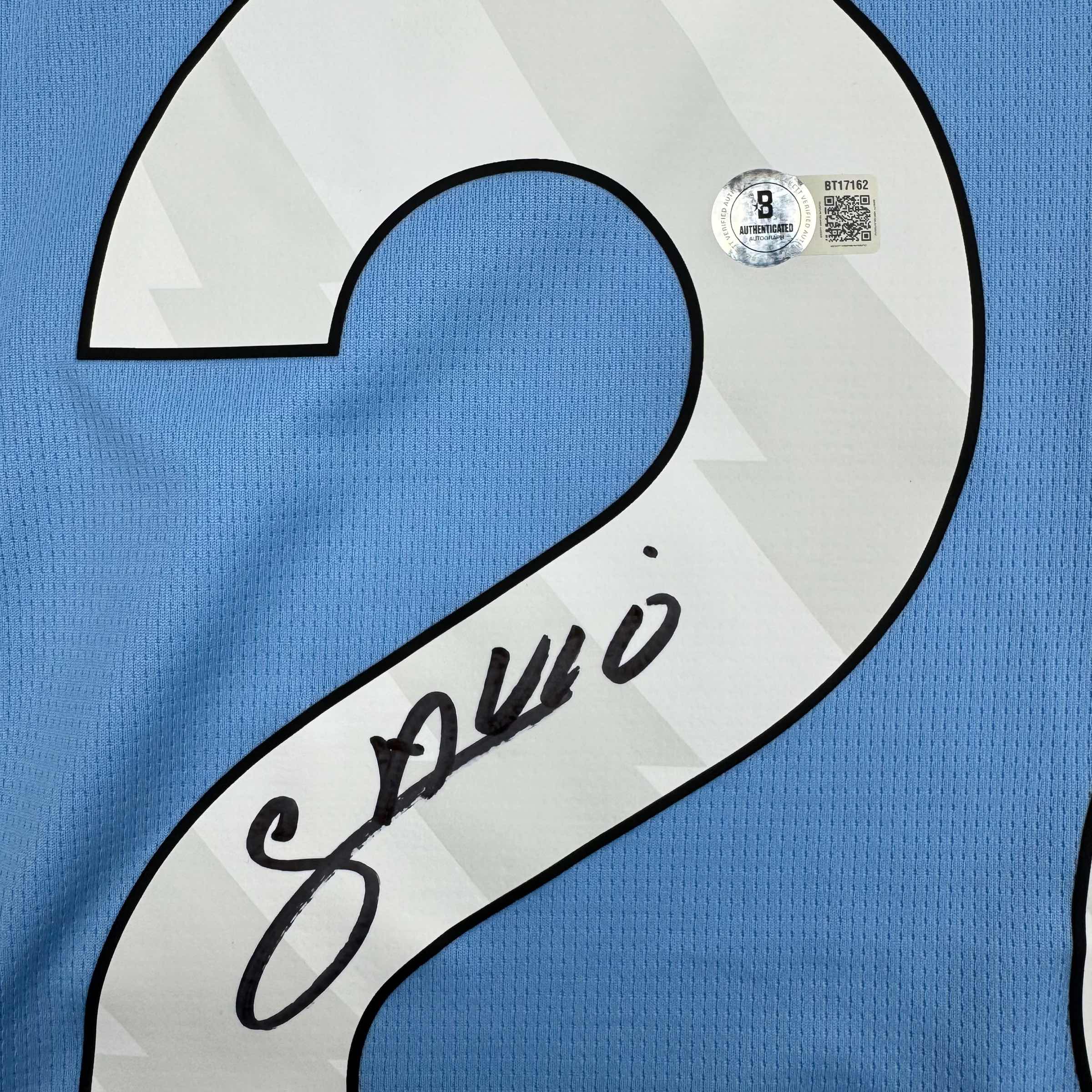Autographed/Signed Savinho Manchester City Blue Soccer Futbol Jersey Beckett BAS COA - Image 3