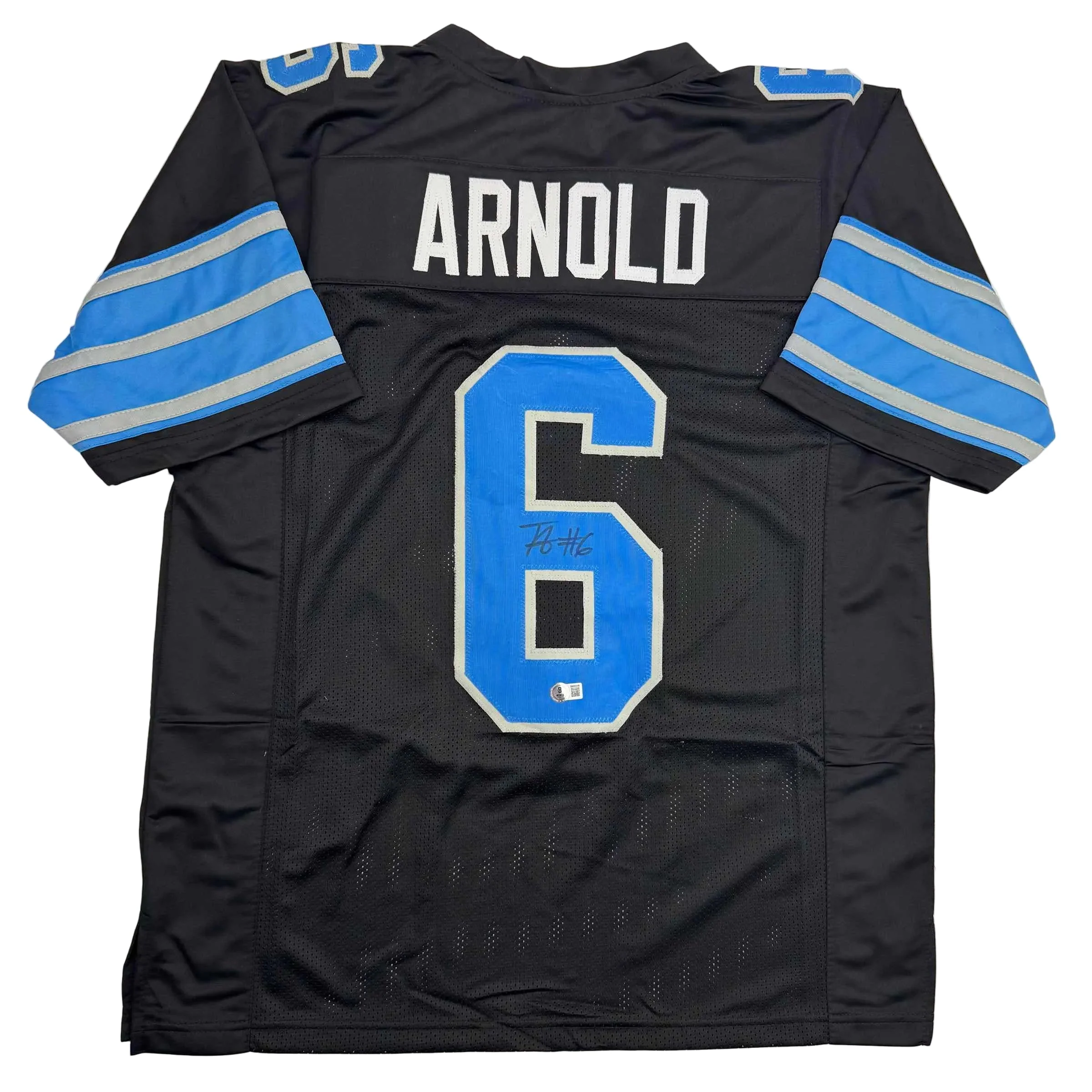 Autographed/Signed Terrion Arnold Detroit Black Football Jersey Beckett BAS COA