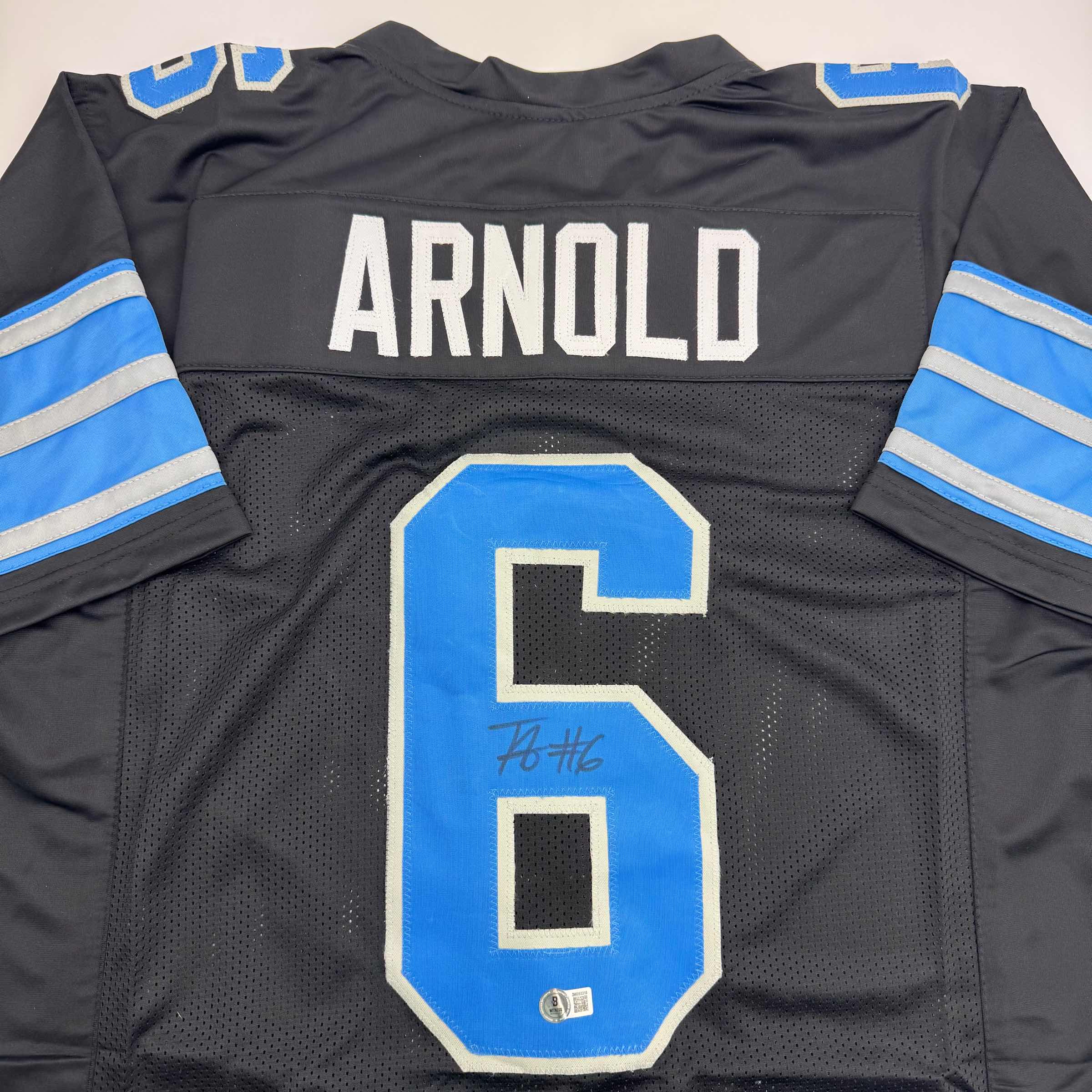 Autographed/Signed Terrion Arnold Detroit Black Football Jersey Beckett BAS COA - Image 2