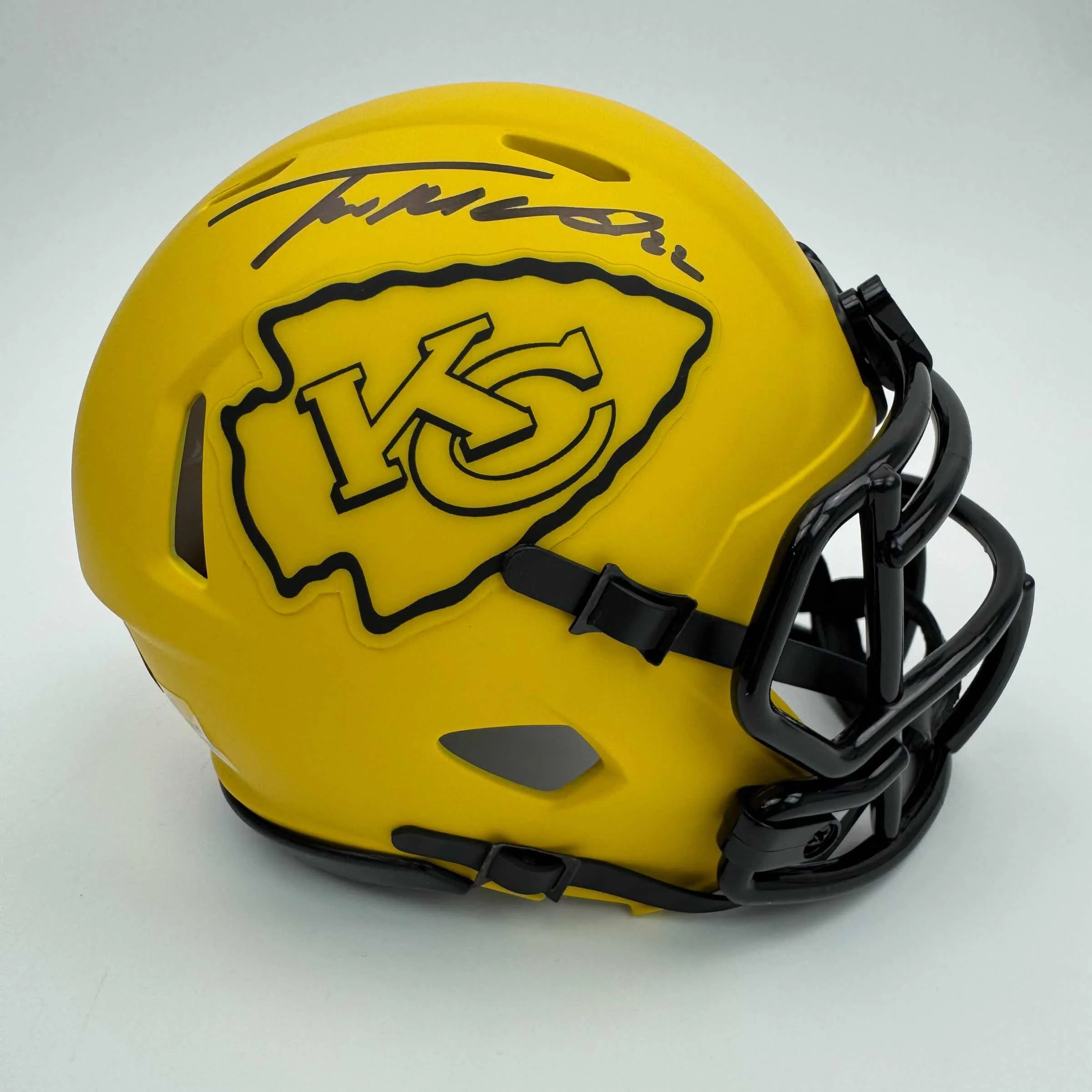 Autographed/Signed Trent McDuffie Kansas City Chiefs Yellow Rave Mini Football Helmet Beckett BAS COA