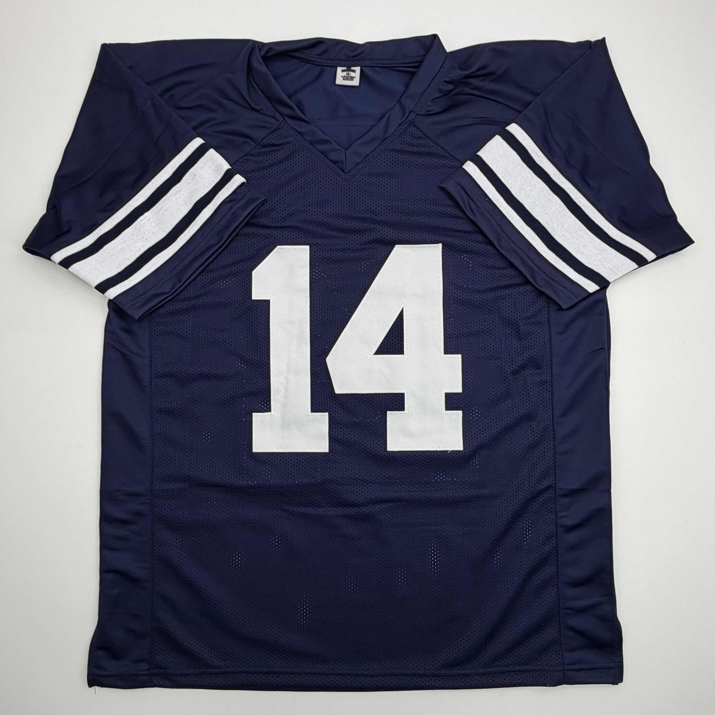 Autographed/Signed Ty Detmer Heisman 90 Brigham Young BYU Blue College Football Jersey JSA COA - Image 4