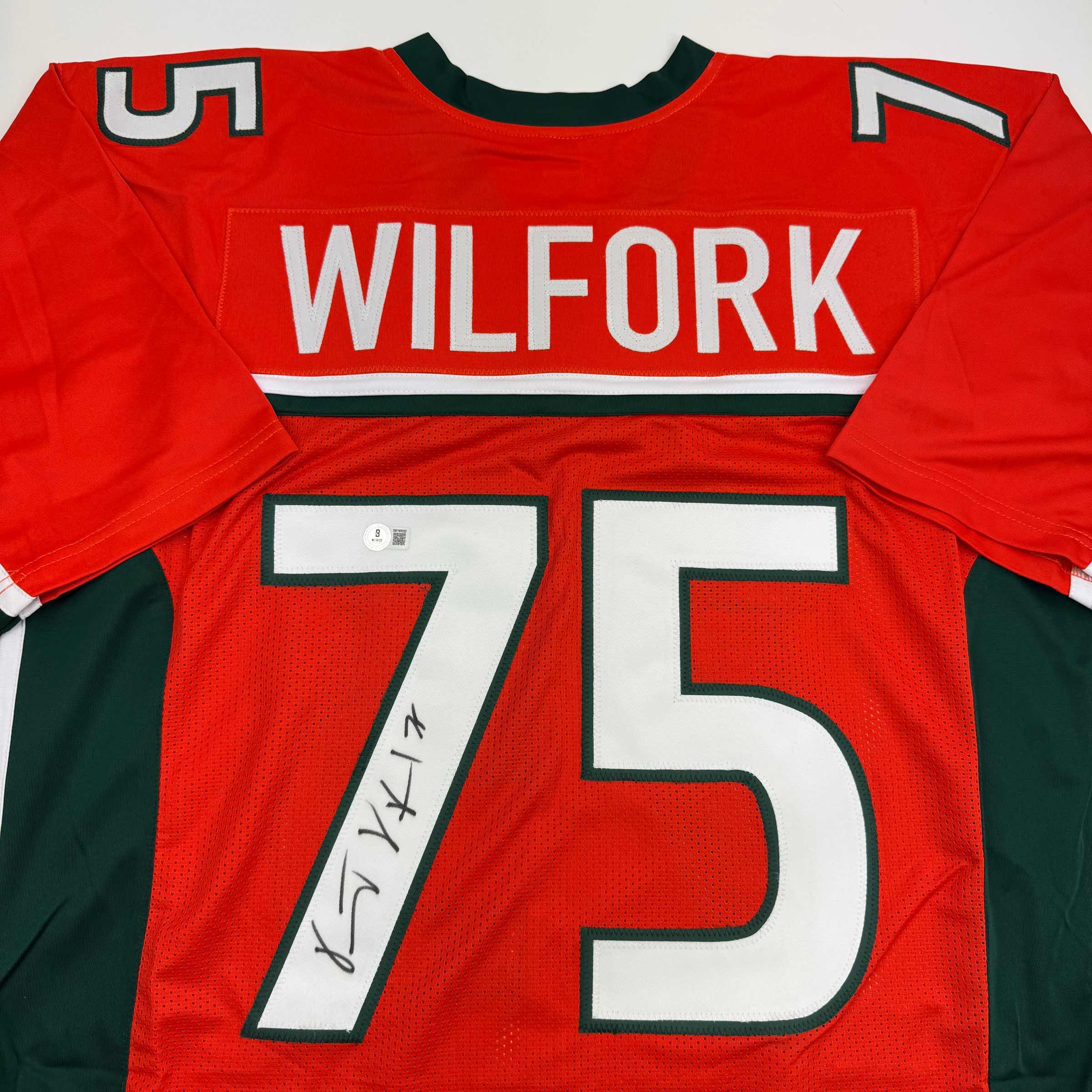 Autographed/Signed Vince Wilfork Miami Orange College Football Jersey Beckett BAS COA - Image 2