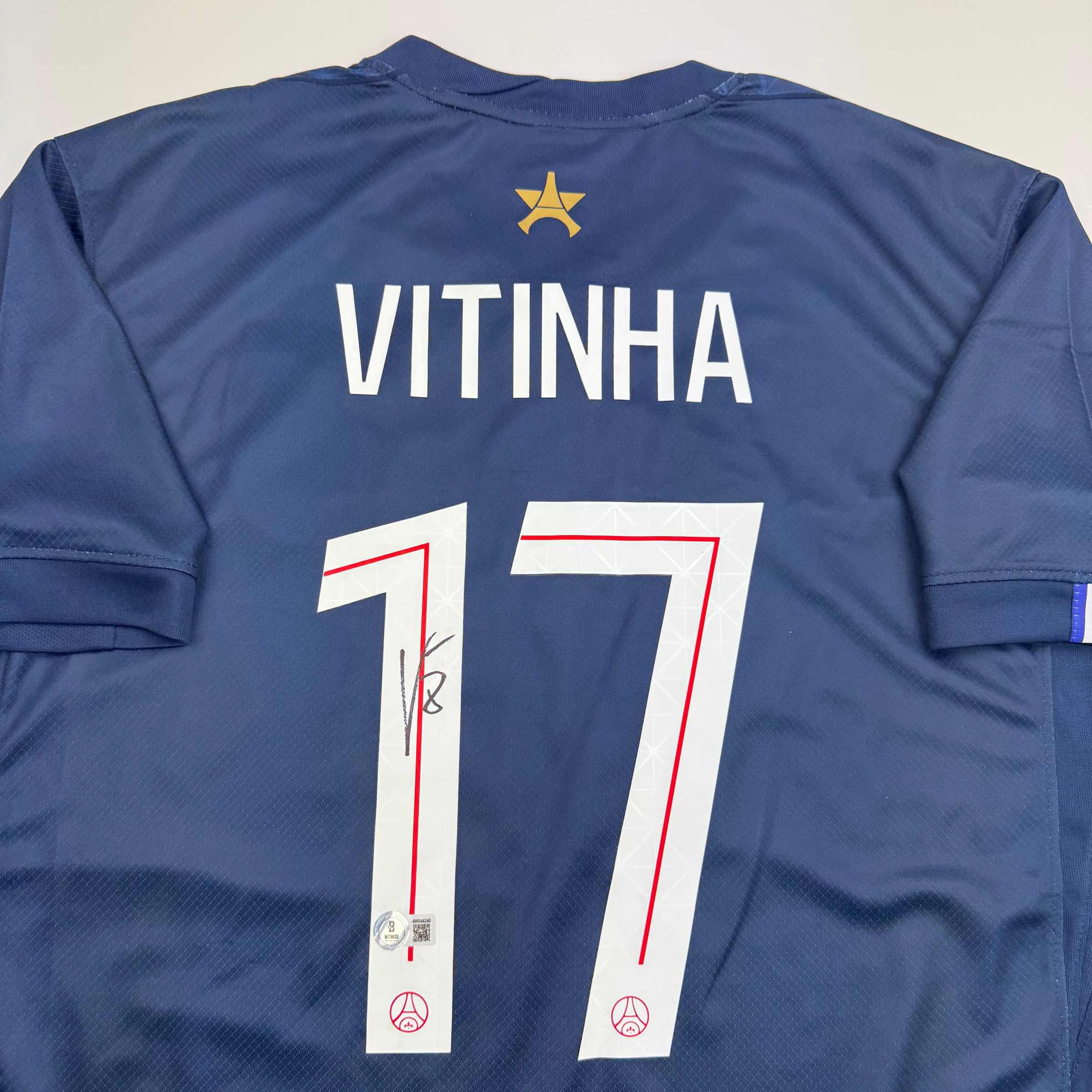 Autographed/Signed Vitinha PSG Paris Saint Germain Blue Soccer Futbol Jersey Beckett BAS COA - Image 2