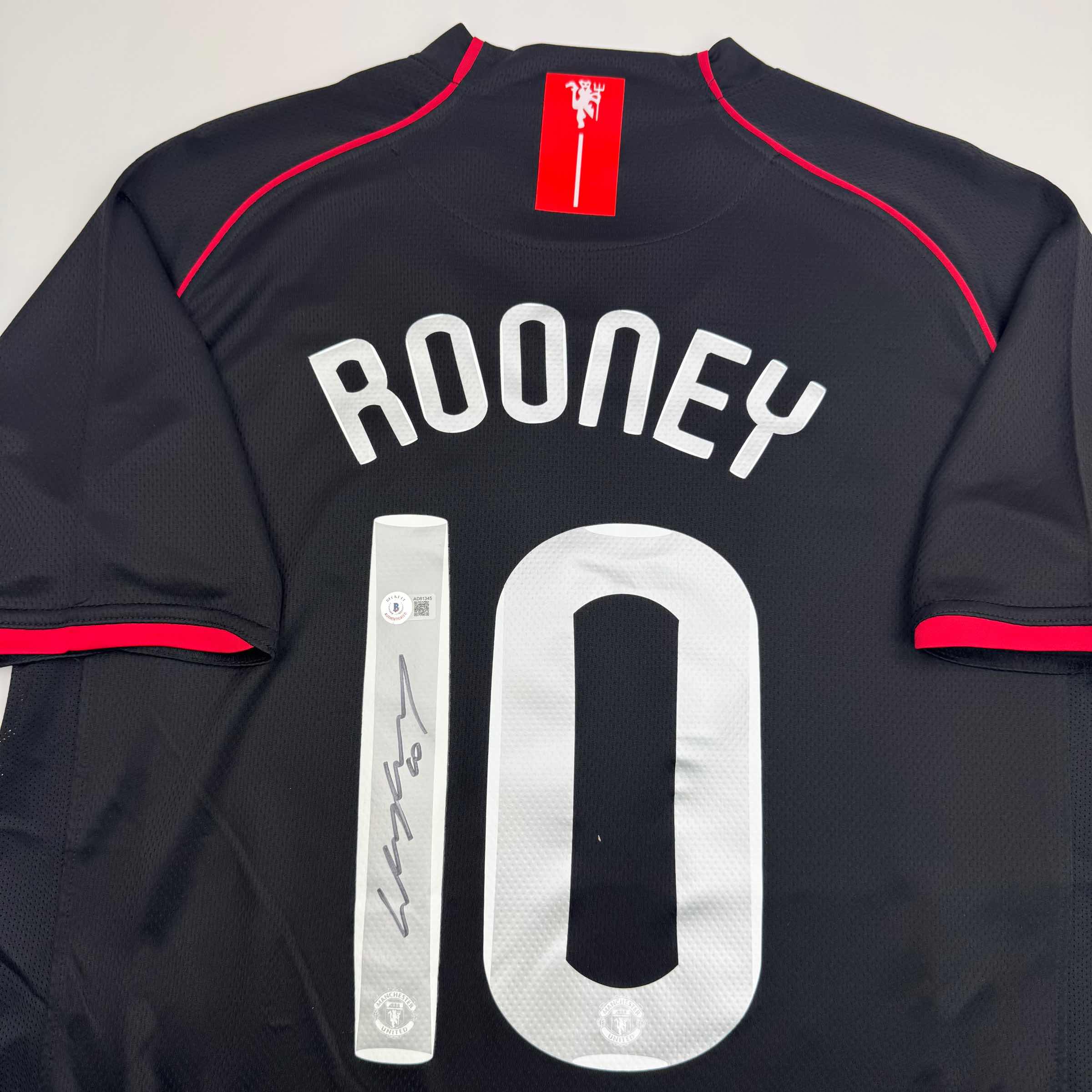 Autographed/Signed Wayne Rooney Manchester United Black 2008 Champions League Final Soccer Jersey Beckett BAS COA - Image 2