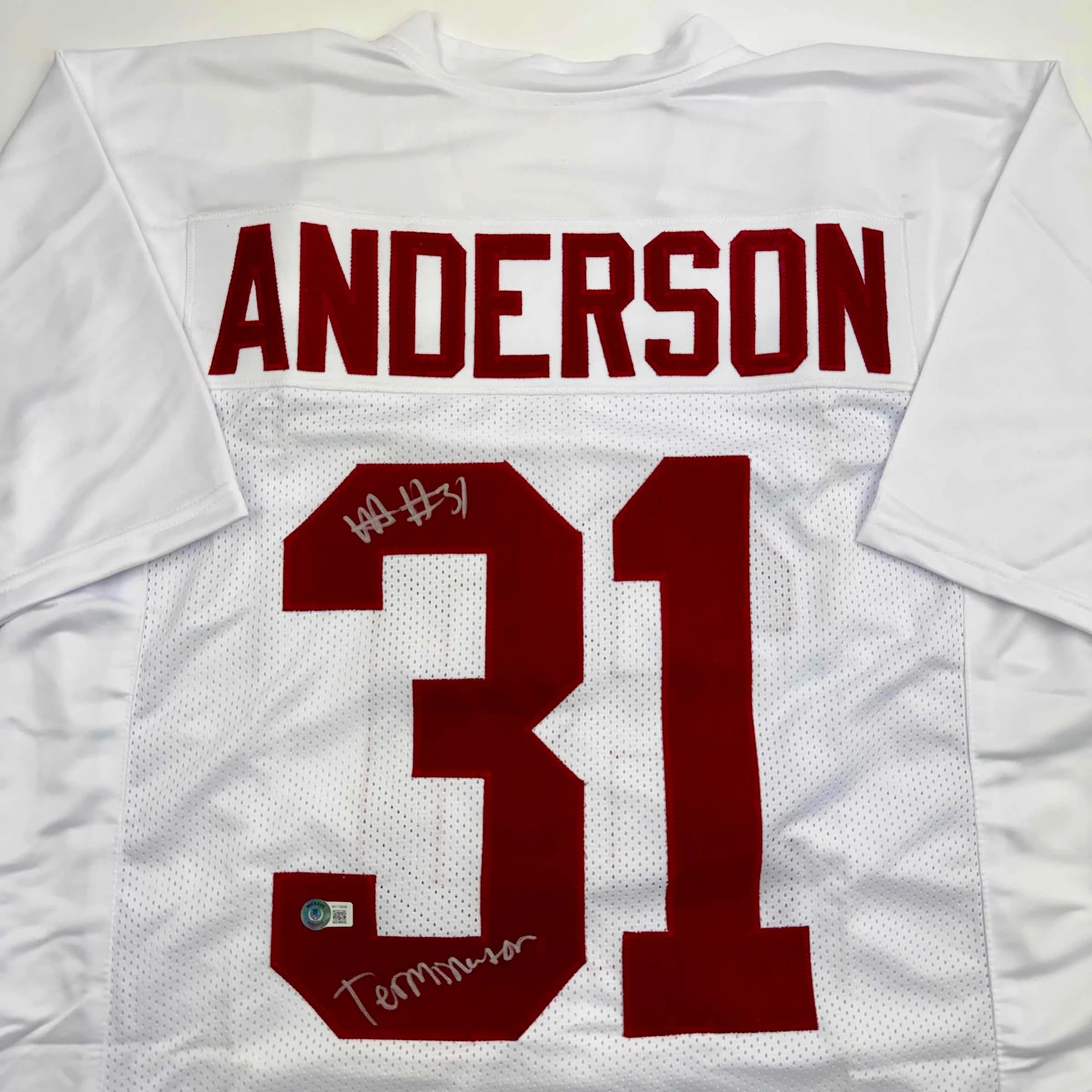 Autographed/Signed Will Anderson "Terminator" Alabama White College Football Jersey Beckett BAS COA - Image 2