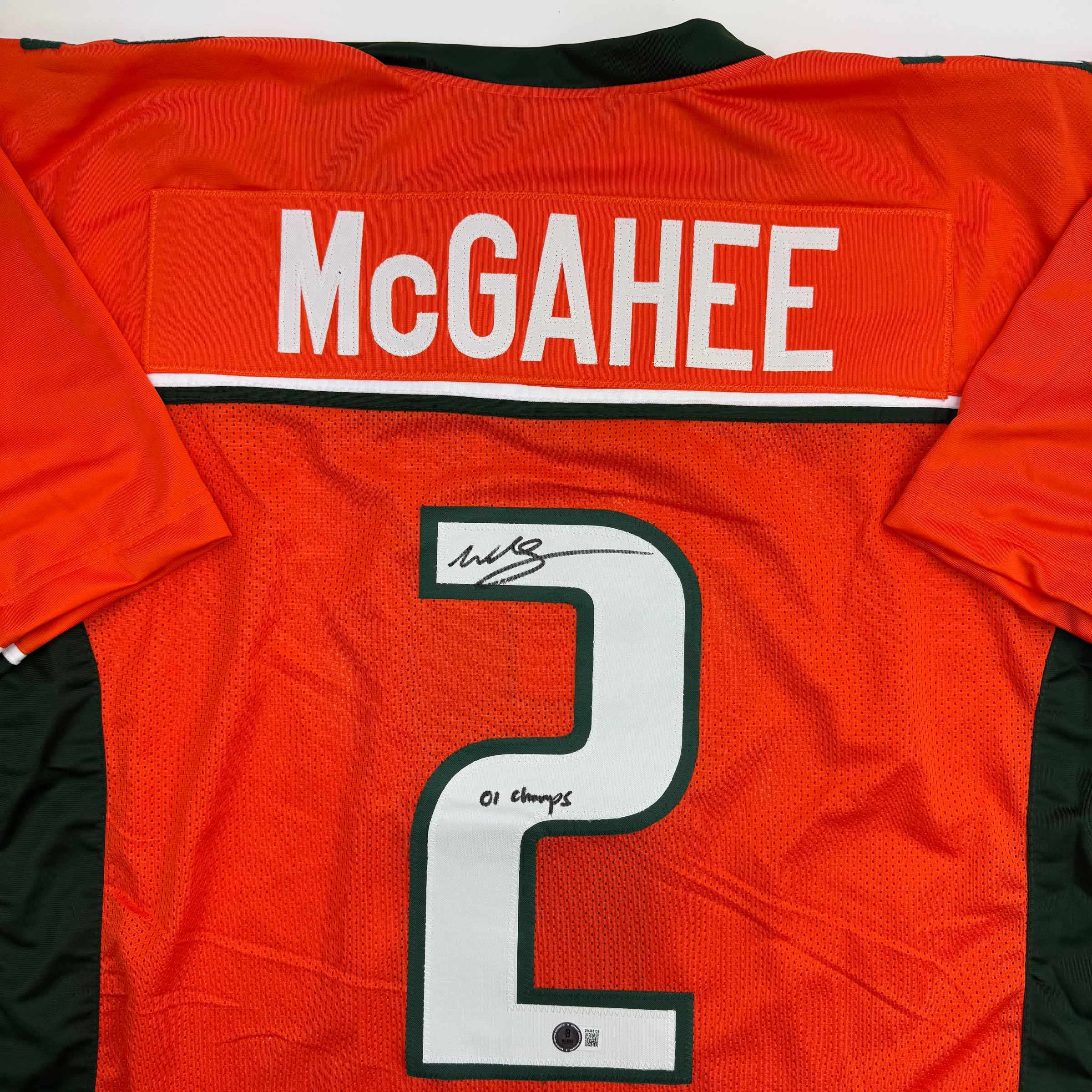 Autographed/Signed Willis McGahee "01 Champs" Miami Orange College Football Jersey Beckett BAS COA - Image 2