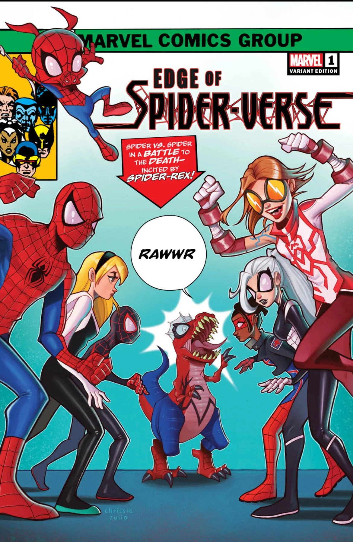 CHRISSIE ZULLO'S EDGE OF SPIDER-VERSE #1 BLACK SABER EXCLUSIVE (X-MEN 100) HOMAGE (1st cover appearance of the New Spider-UK)