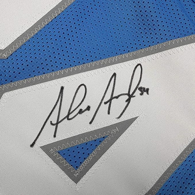Framed Autographed/Signed Alex Anzalone 35x39 Detroit Blue Football Jersey Beckett BAS COA - Image 2