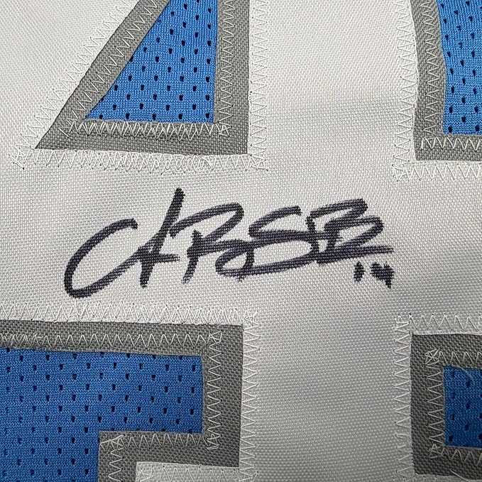 Framed Autographed/Signed Amon-Ra St. Brown 35x39 Detroit Current Blue Football Jersey Beckett BAS COA - Image 2