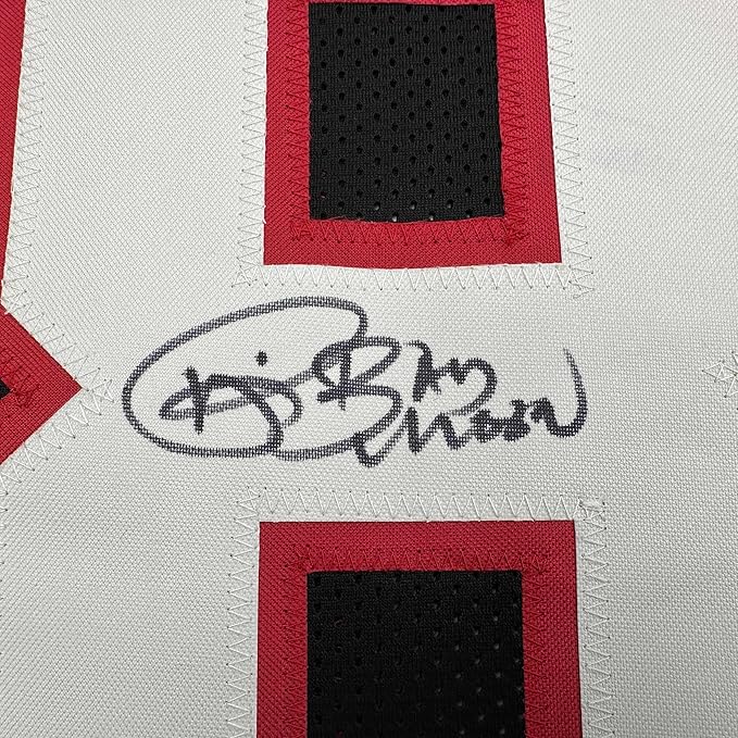 Framed Autographed/Signed Andre Rison 35x39 Atlanta Black Football Jersey Beckett BAS COA - Image 2