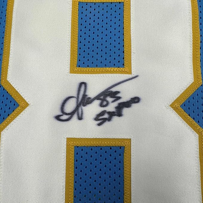 Framed Autographed/Signed Anthony Miller 35x39 San Diego Los Angeles LA Powder Blue Football Jersey JSA COA - Image 2