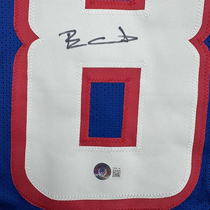 Framed Autographed/Signed Ben Coates 35x39 New England Blue Football Jersey Beckett BAS COA - Image 2