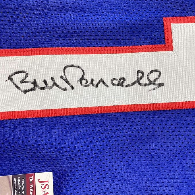 Framed Autographed/Signed Bill Parcells 35x39 New York Blue Stat Football Jersey JSA COA - Image 2