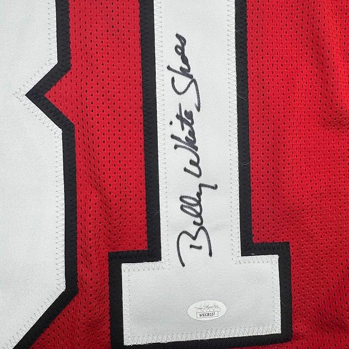Framed Autographed/Signed Billy White Shoes Johnson 35x39 Atlanta Red Football Jersey JSA COA - Image 2