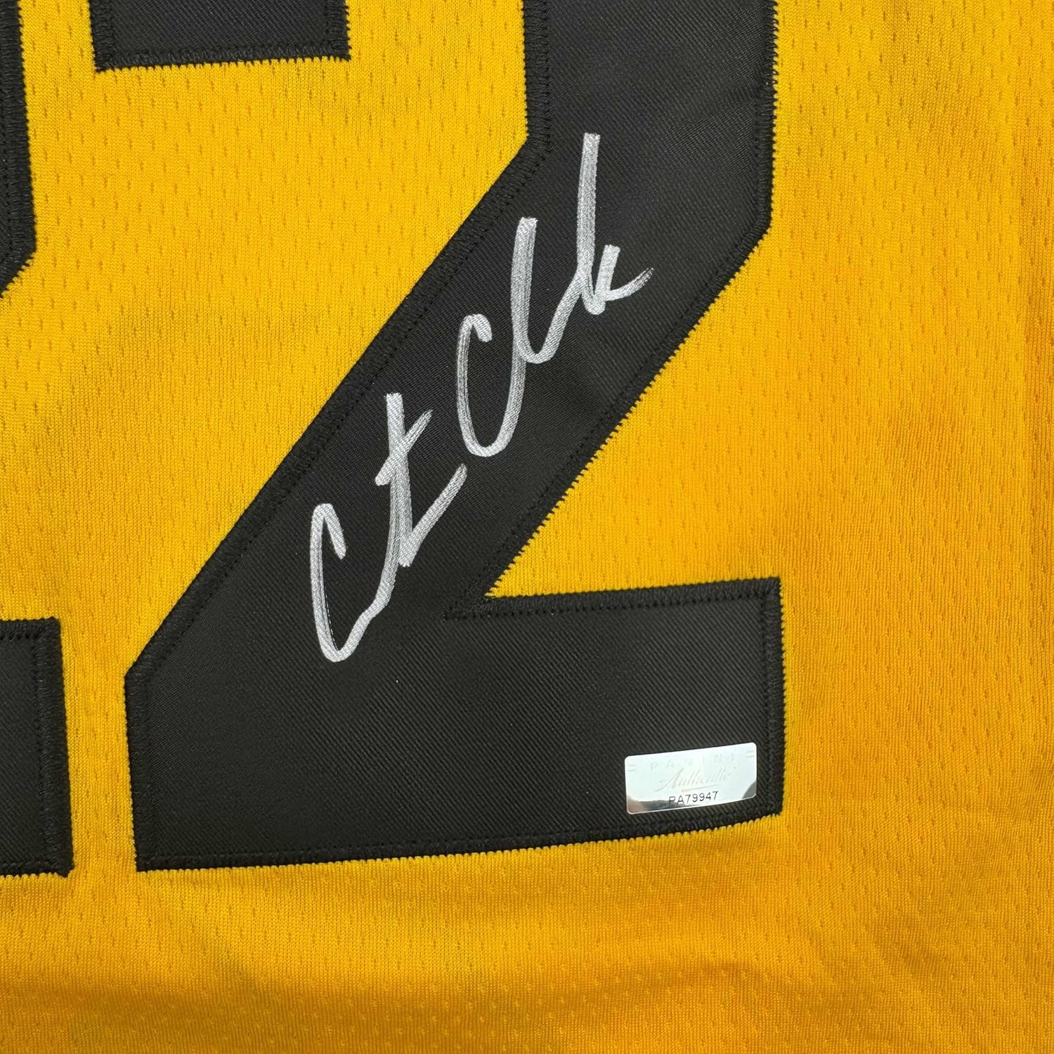 Framed Autographed/Signed Caitlin Clark 35x39 Iowa Yellow Basketball Jersey Panini COA - Image 2