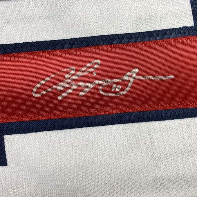 Framed Autographed/Signed Chipper Jones 35x39 Atlanta White Stat Baseball Jersey JSA COA - Image 2
